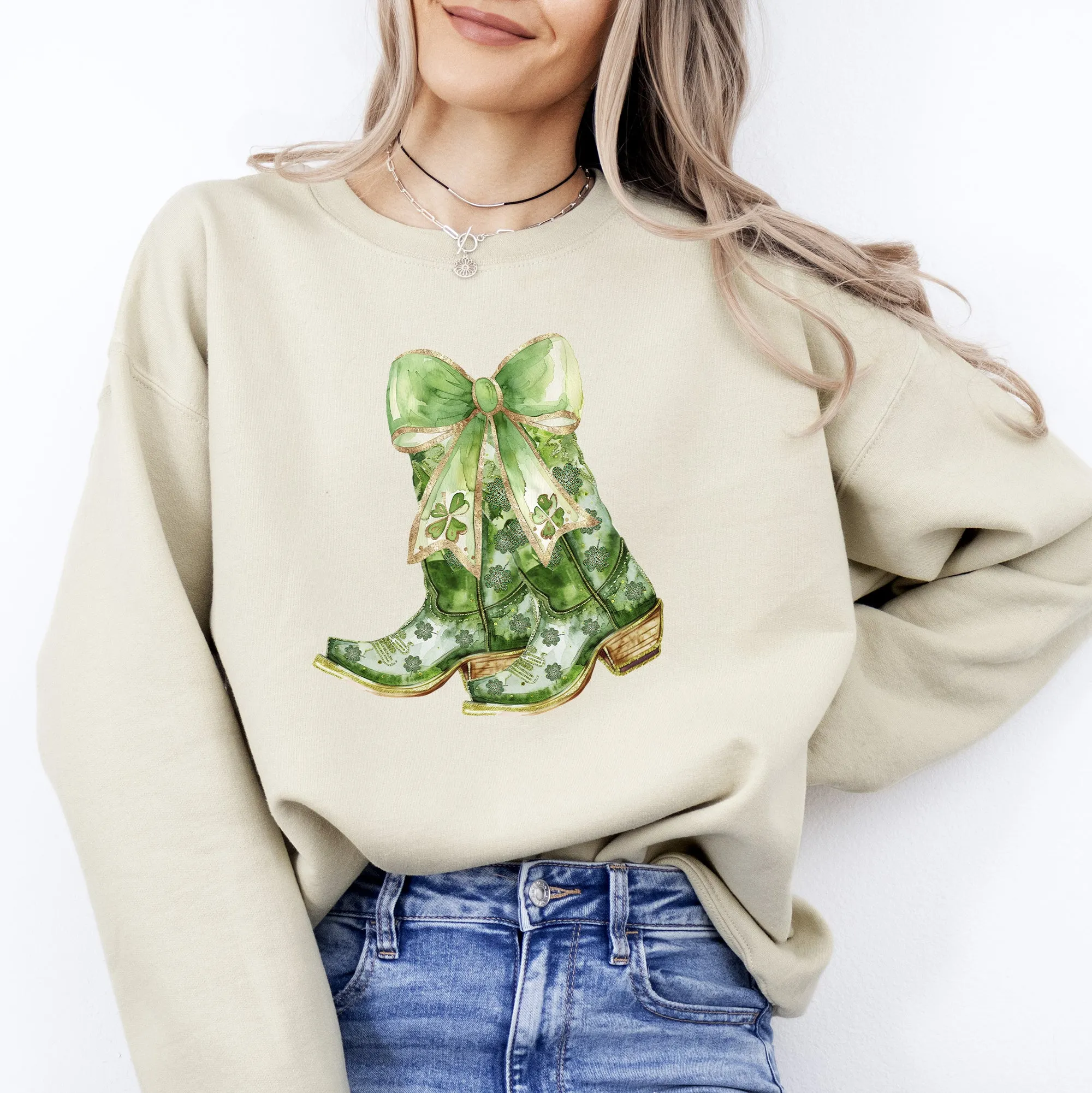 Cowboy Boots St Patrick's Day Shamrock Clover Lucky Leprechaun Festive Traditional Irish Luck Sweatshirt sold by Refinery Number One product image thumbnail 3