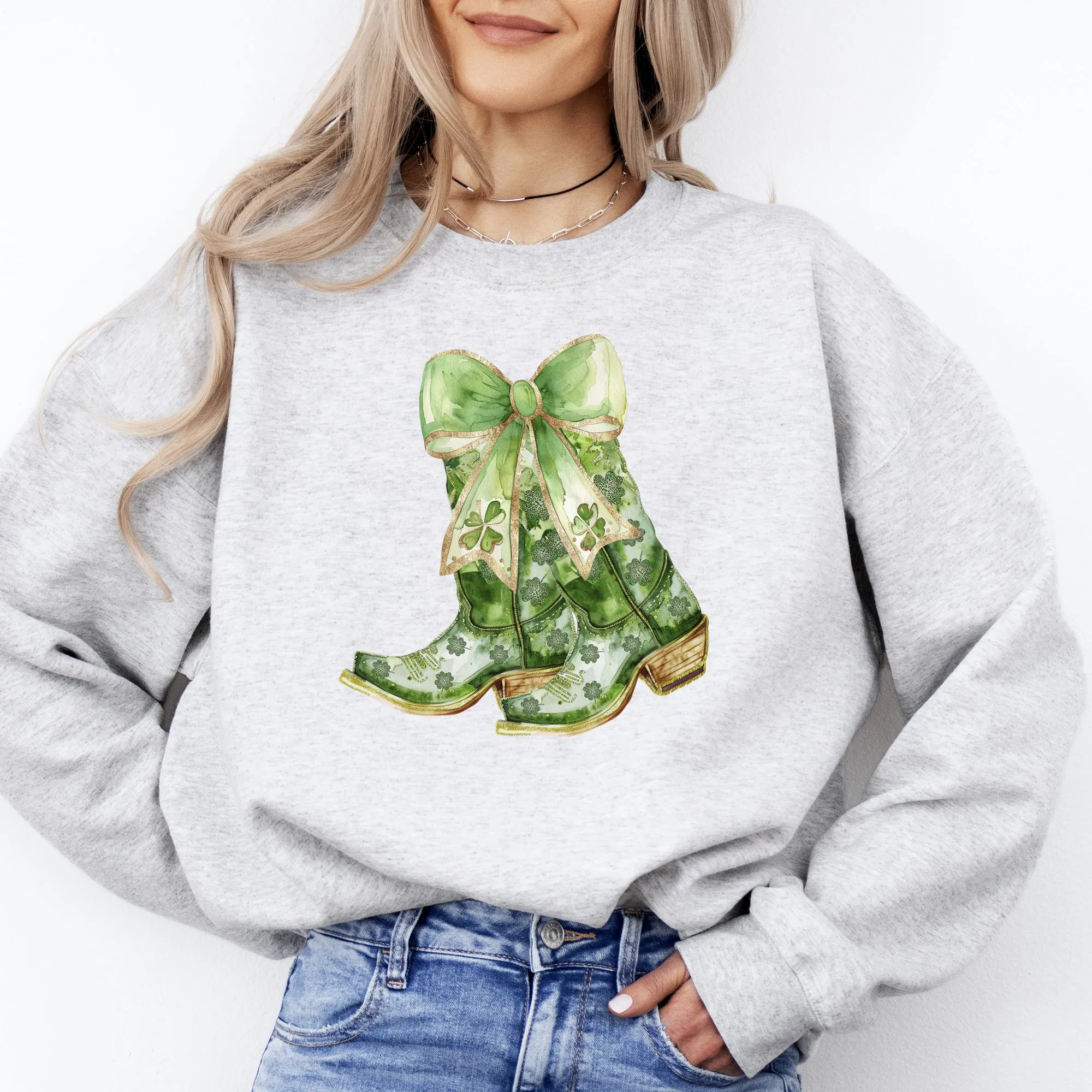 Cowboy Boots St Patrick's Day Shamrock Clover Lucky Leprechaun Festive Traditional Irish Luck Sweatshirt sold by Refinery Number One product image thumbnail 4