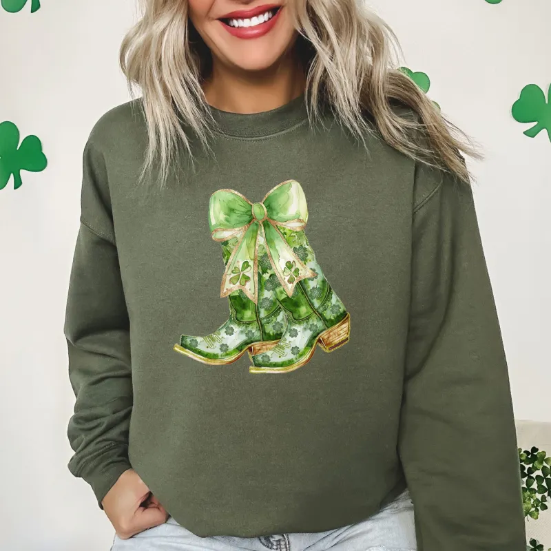 Cowboy Boots, St Patrick's Day, Shamrock, Clover, Lucky, Leprechaun Sweatshirt sold by Refinery Number One