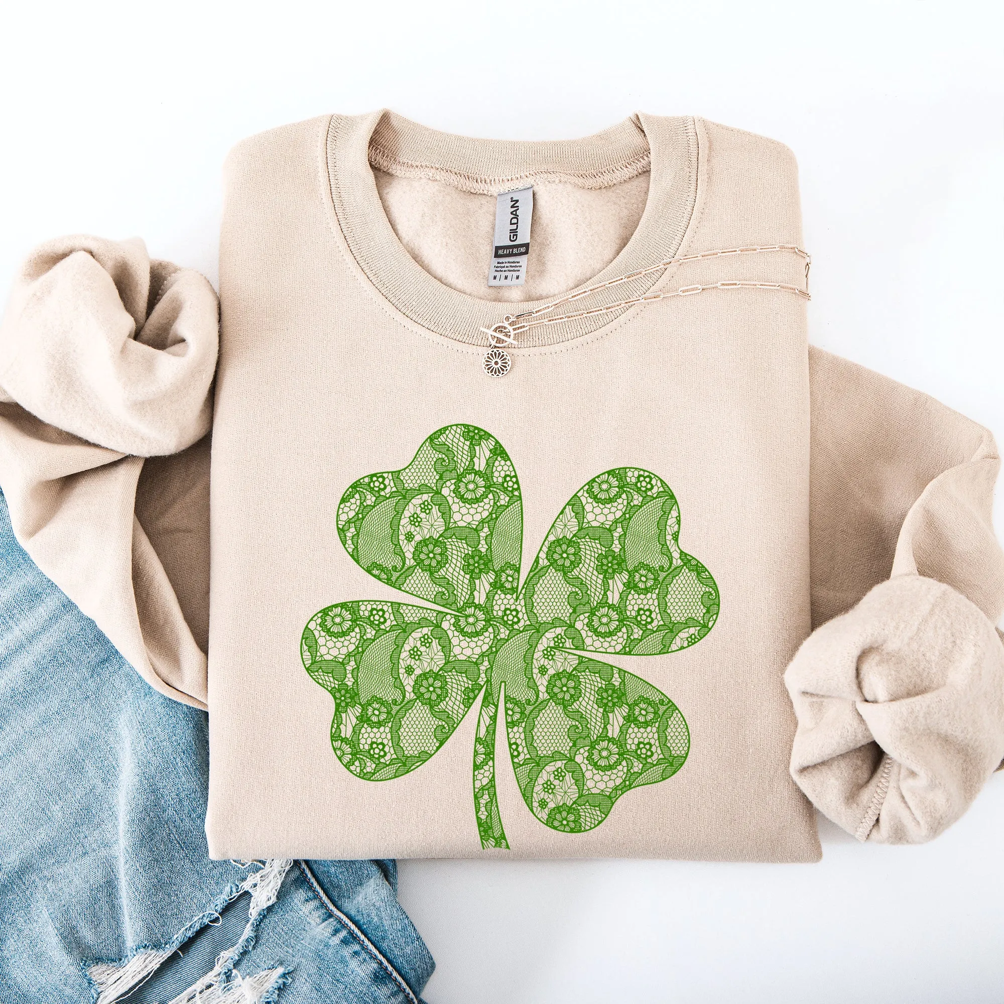 Lace, Coquette, Shamrock, St Patrick's Day, Clover, Lucky, Leprechaun Sweatshirt sold by Refinery Number One product image thumbnail 5