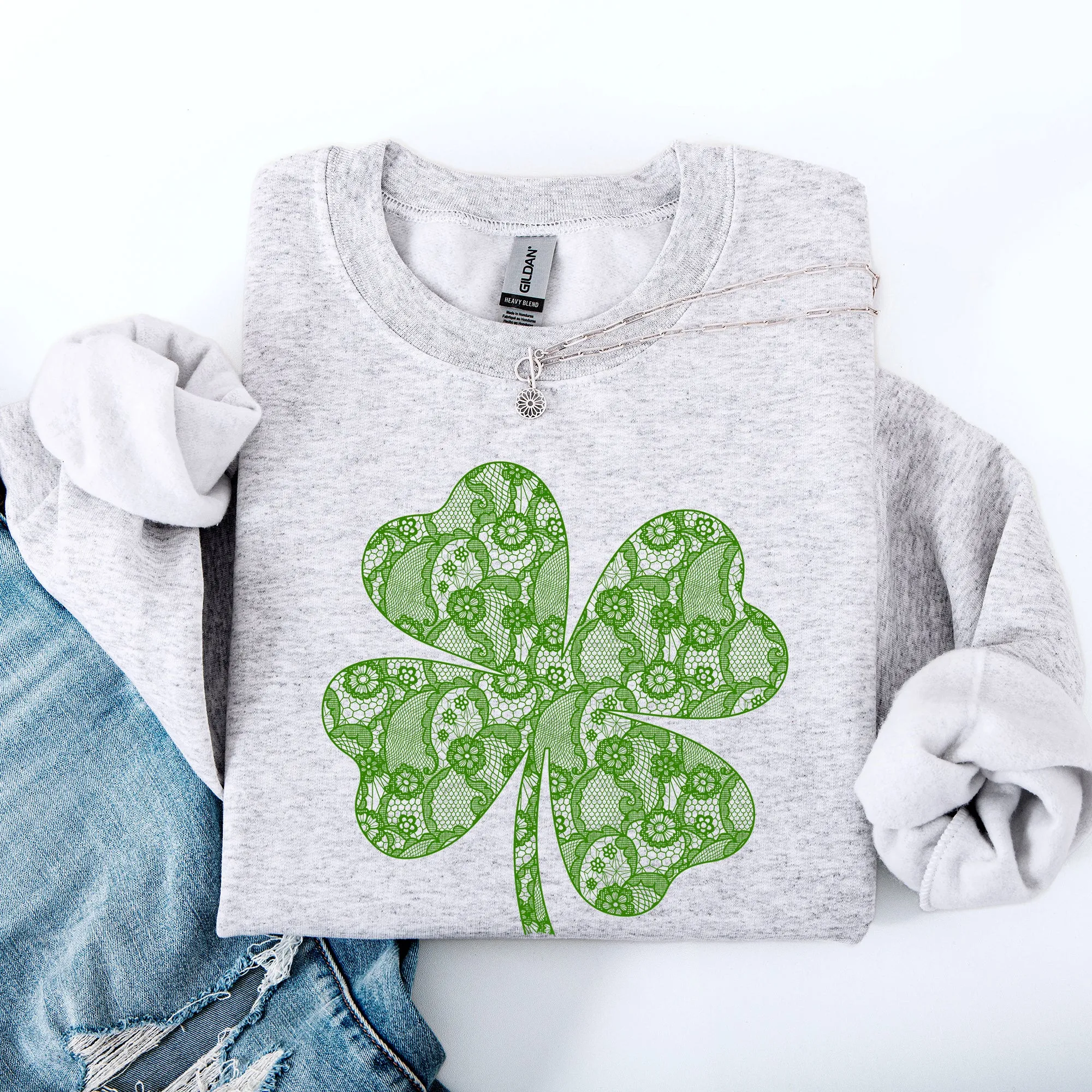 Lace, Coquette, Shamrock, St Patrick's Day, Clover, Lucky, Leprechaun Sweatshirt sold by Refinery Number One product image thumbnail 3