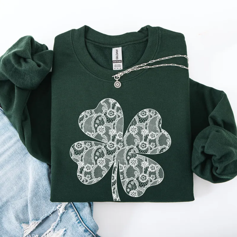 Lace, Coquette, Shamrock, St Patrick's Day, Clover, Lucky, Leprechaun Sweatshirt sold by Refinery Number One