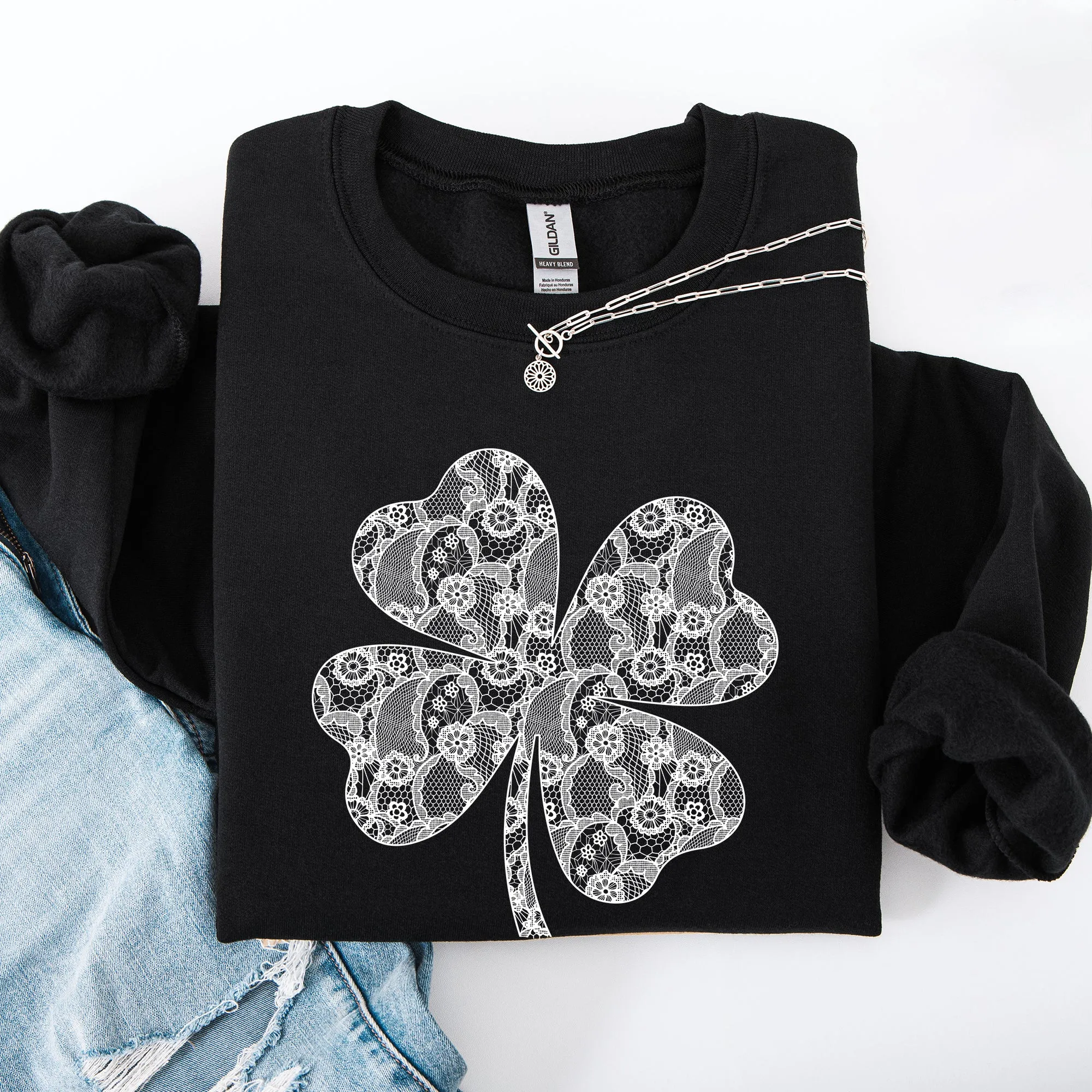 Lace, Coquette, Shamrock, St Patrick's Day, Clover, Lucky, Leprechaun Sweatshirt sold by Refinery Number One product image thumbnail 4