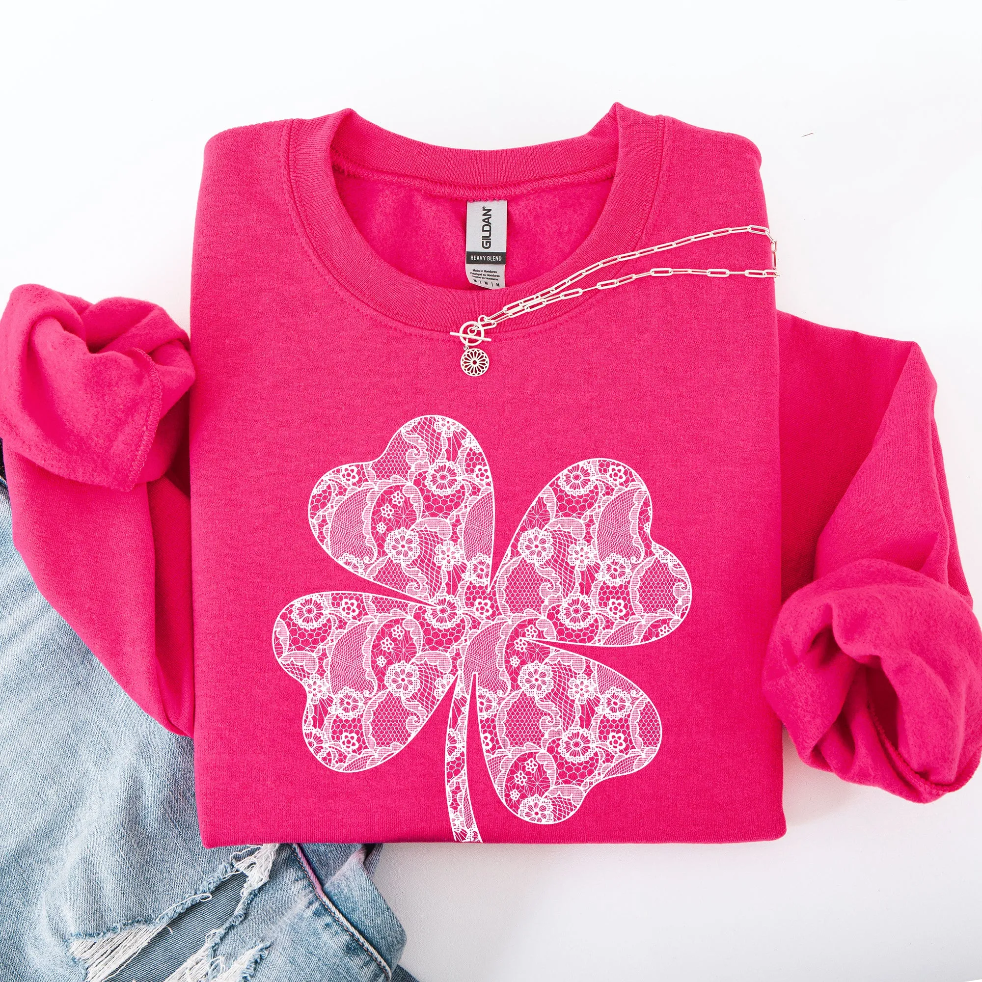 Lace, Coquette, Shamrock, St Patrick's Day, Clover, Lucky, Leprechaun Sweatshirt sold by Refinery Number One product image thumbnail 2