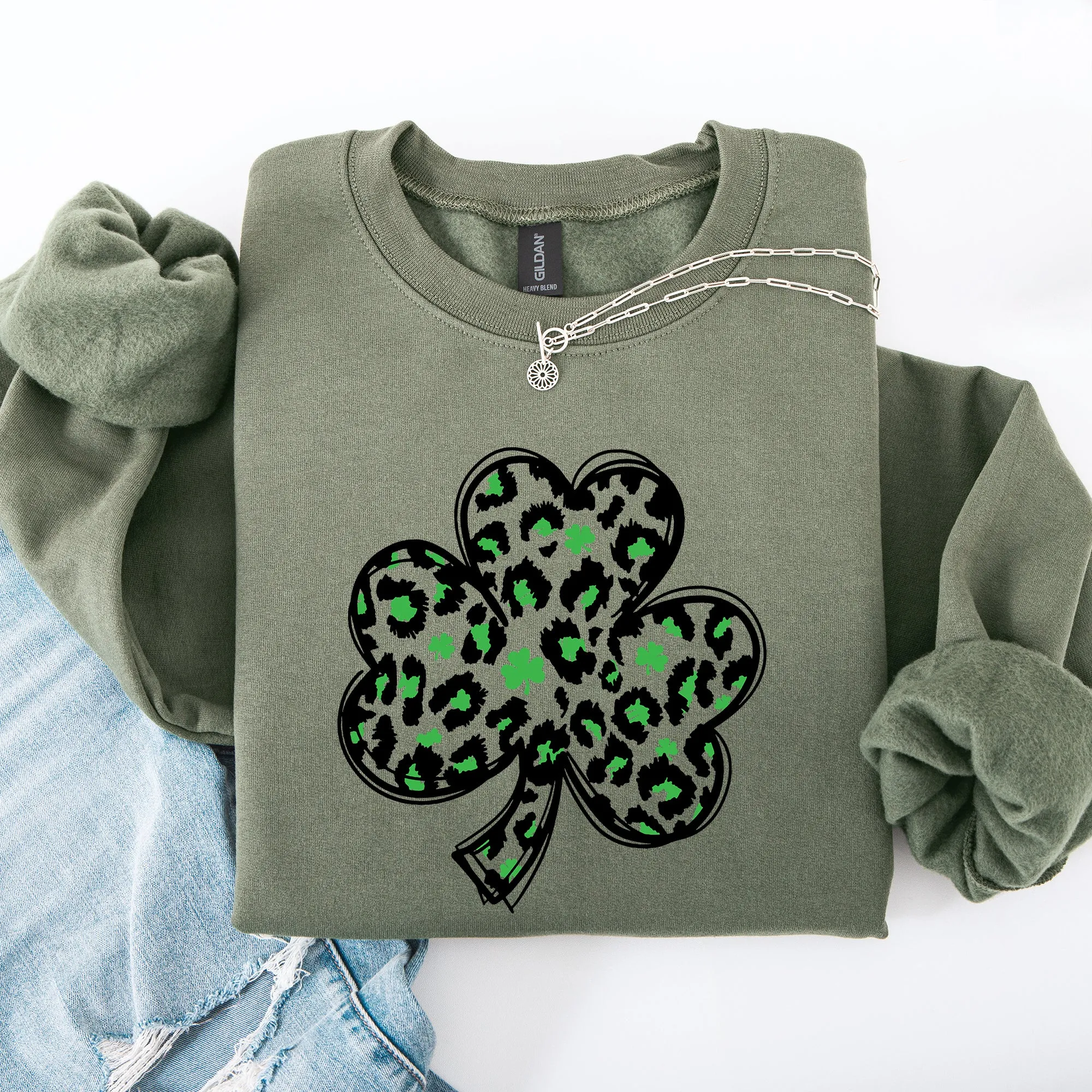 Leopard Print, St Patrick's Day, Shamrock, Clover, Lucky, Leprechaun Sweatshirt sold by Refinery Number One product image thumbnail 5