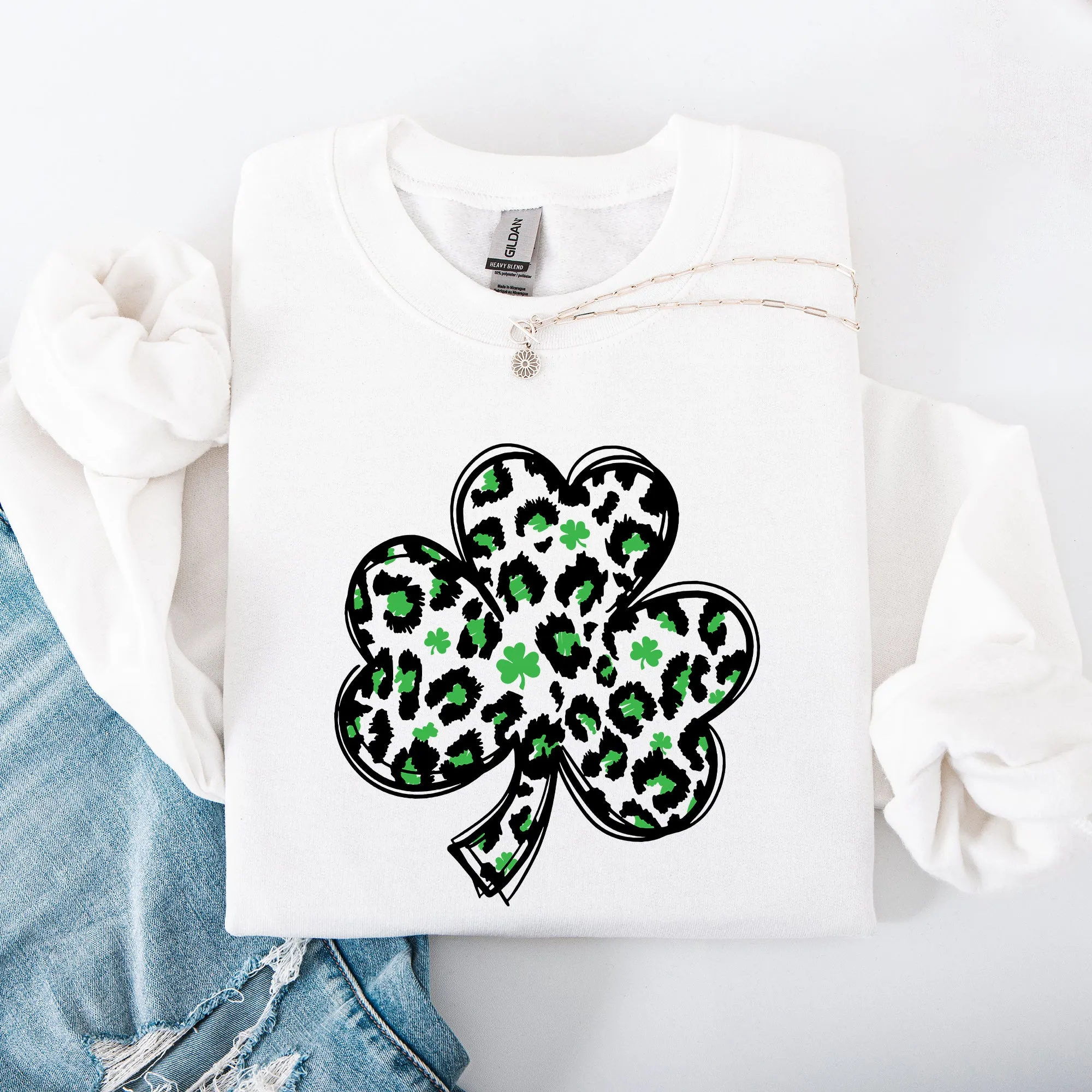 Leopard Print, St Patrick's Day, Shamrock, Clover, Lucky, Leprechaun Sweatshirt sold by Refinery Number One product image thumbnail 4
