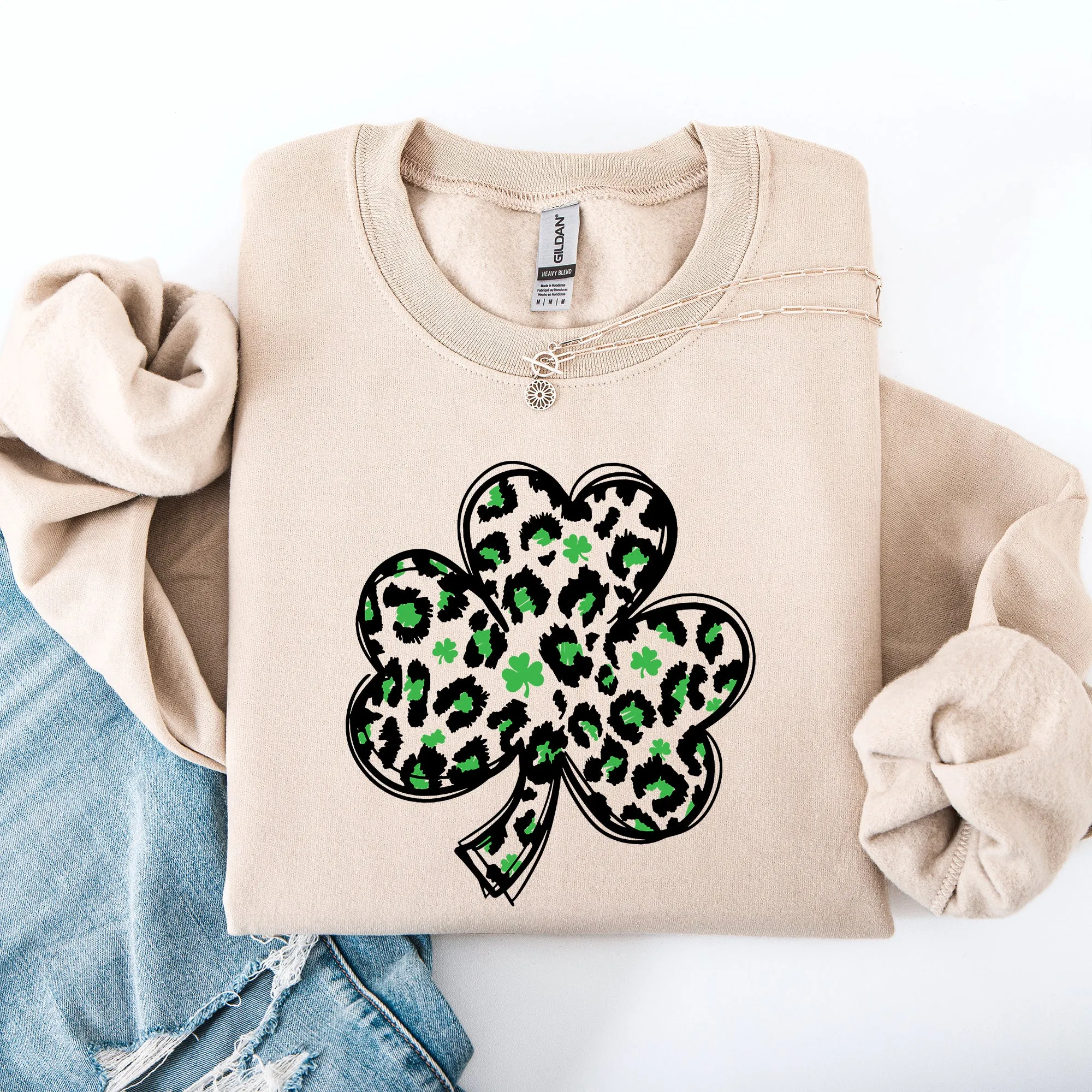 Leopard Print, St Patrick's Day, Shamrock, Clover, Lucky, Leprechaun Sweatshirt sold by Refinery Number One product image thumbnail 2