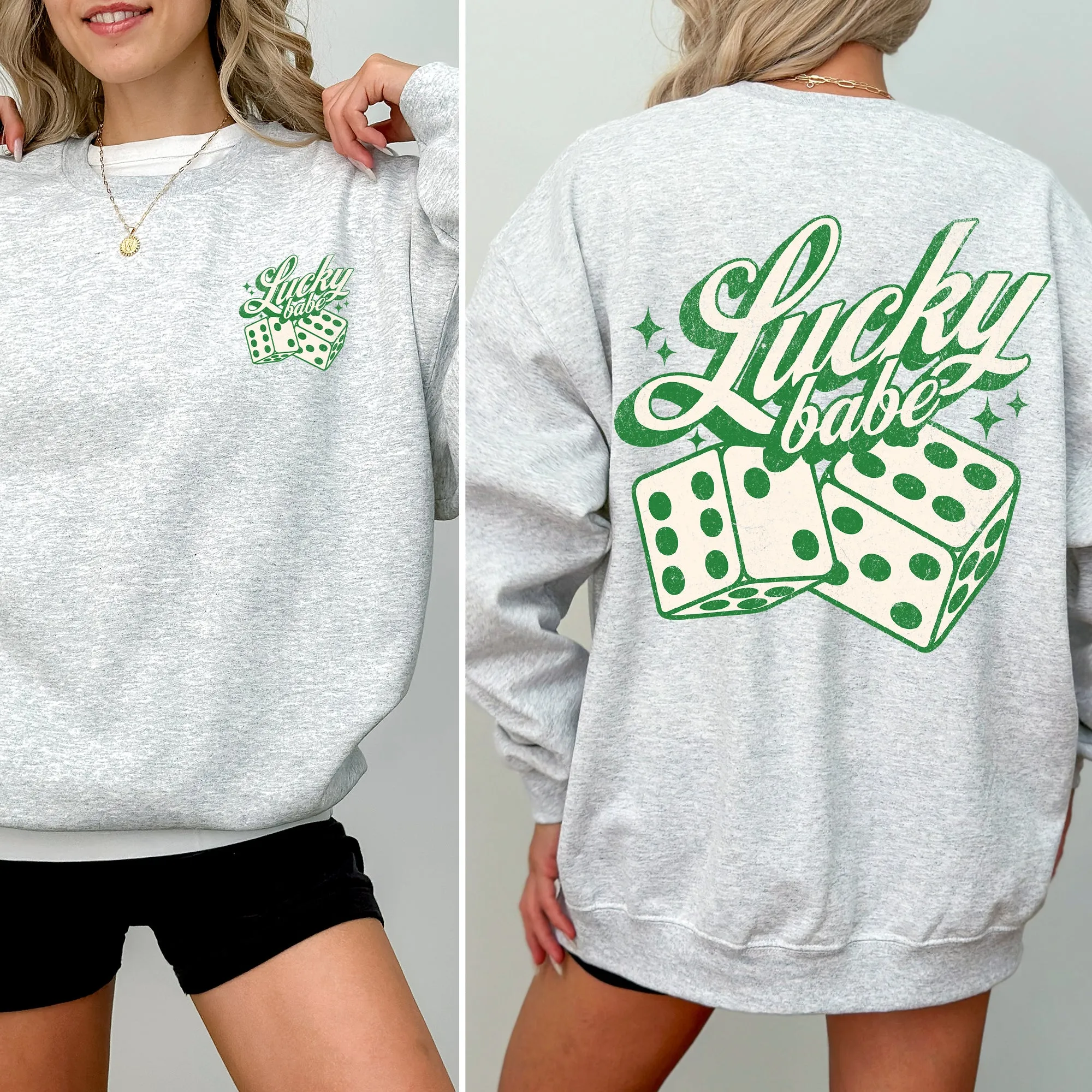 Lucky Babe Dice Las Vegas St Patrick's Day Shamrock Clover Leprechaun Sweatshirt sold by Refinery Number One product image thumbnail 3