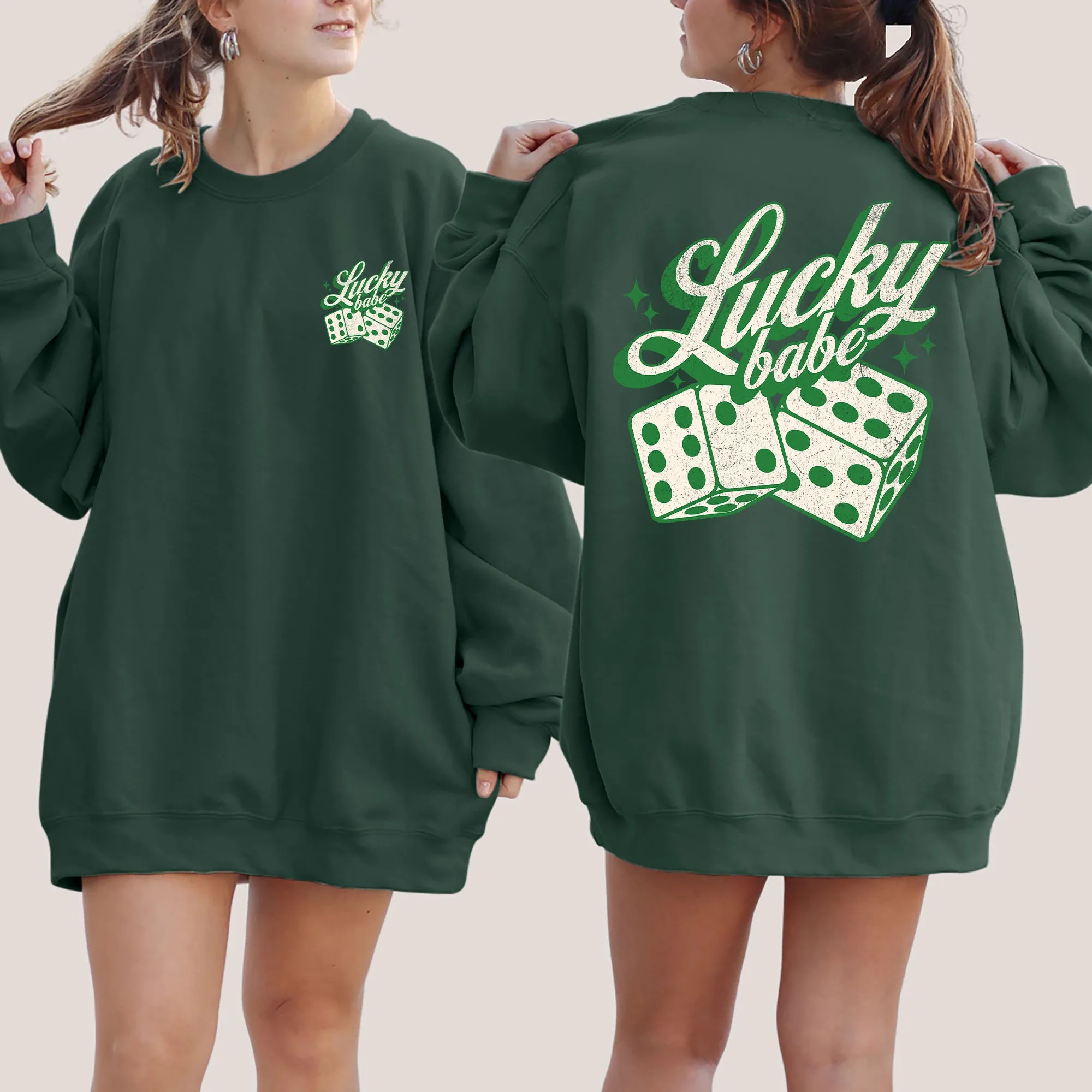 Lucky Babe Dice Las Vegas St Patrick's Day Shamrock Clover Leprechaun Sweatshirt sold by Refinery Number One product image thumbnail 4