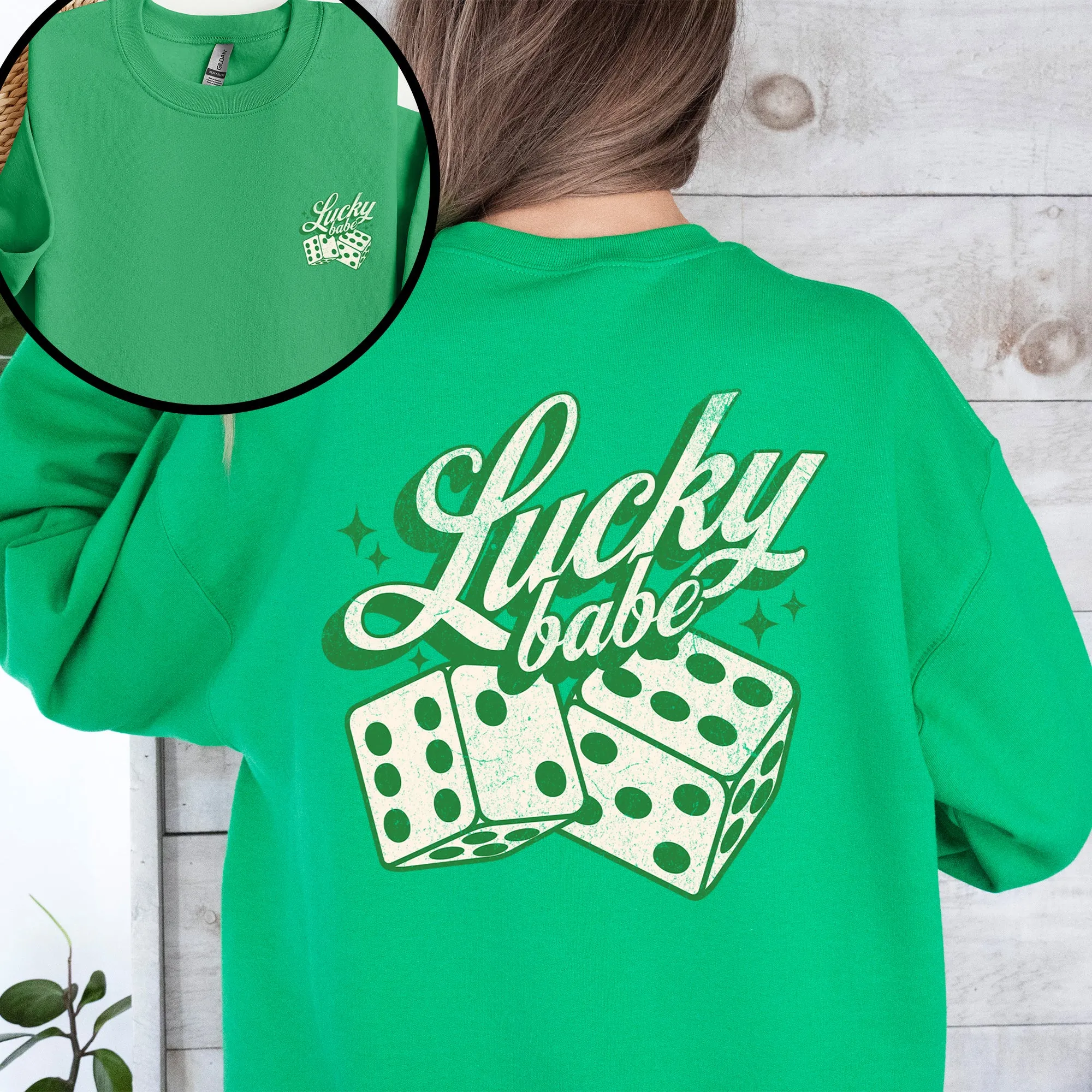 Lucky Babe Dice Las Vegas St Patrick's Day Shamrock Clover Leprechaun Sweatshirt sold by Refinery Number One product image thumbnail 2