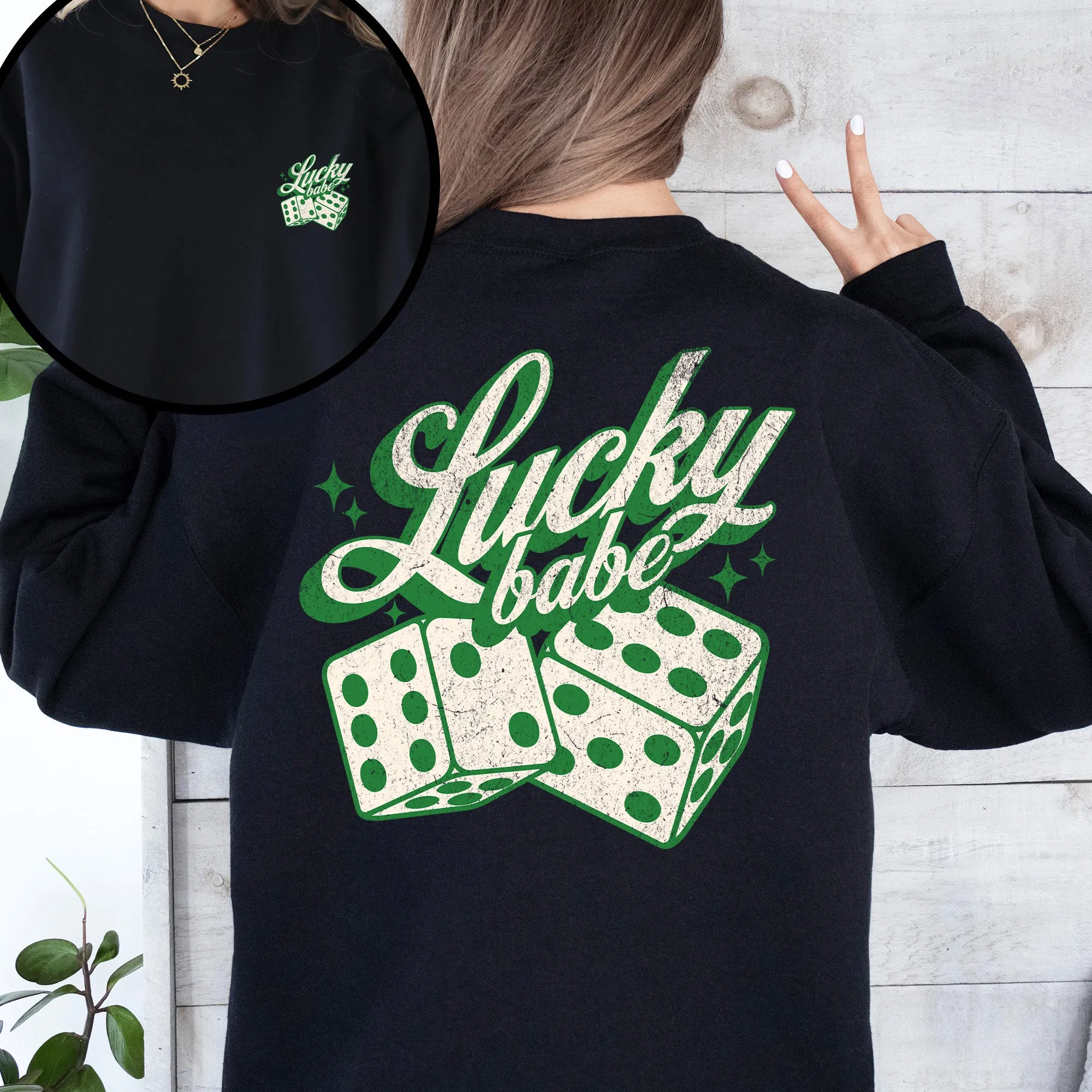 Lucky Babe Dice Las Vegas St Patrick's Day Shamrock Clover Leprechaun Sweatshirt sold by Refinery Number One product image thumbnail 5
