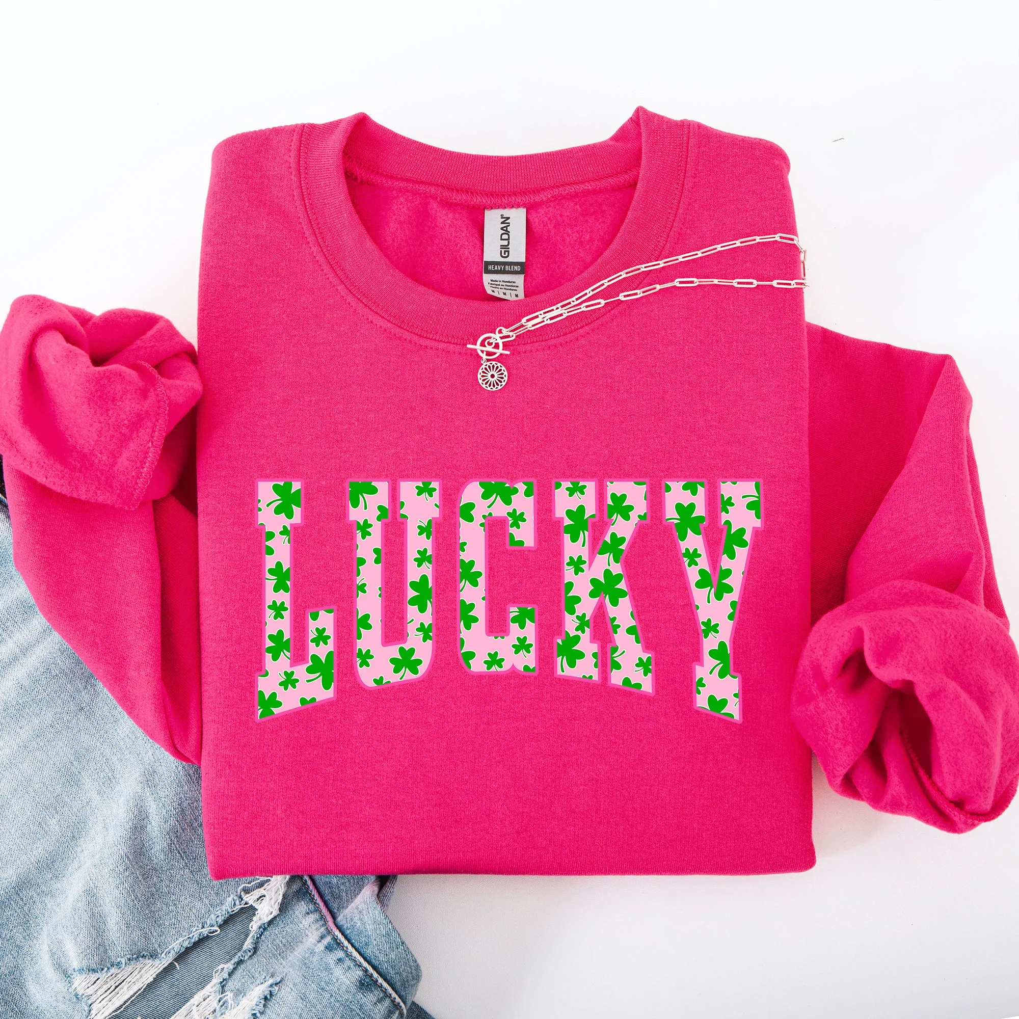 Lucky, Collegiate, Varsity, Vintage, St Patrick's Day, Shamrock, Clover, Lucky, Leprechaun Sweatshirt sold by Refinery Number One product image thumbnail 5