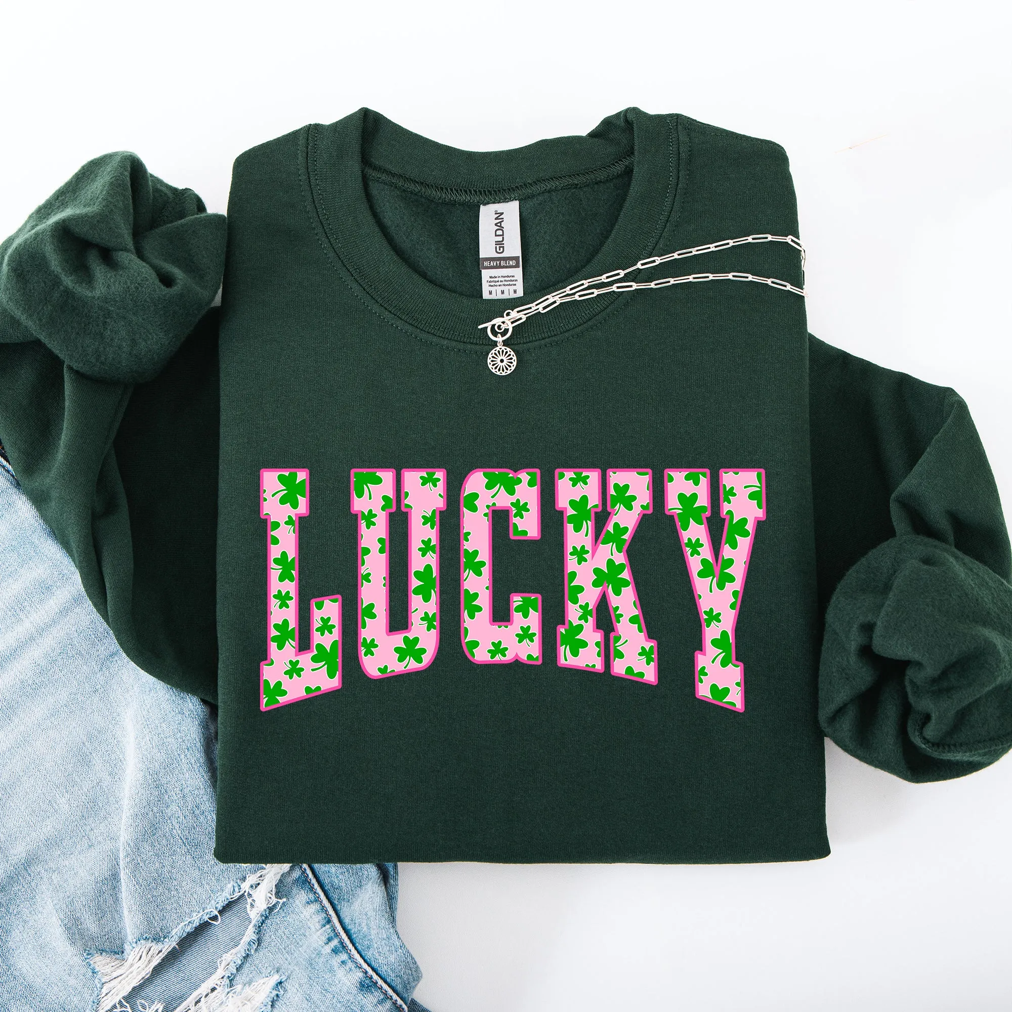 Lucky, Collegiate, Varsity, Vintage, St Patrick's Day, Shamrock, Clover, Lucky, Leprechaun Sweatshirt sold by Refinery Number One product image thumbnail 4