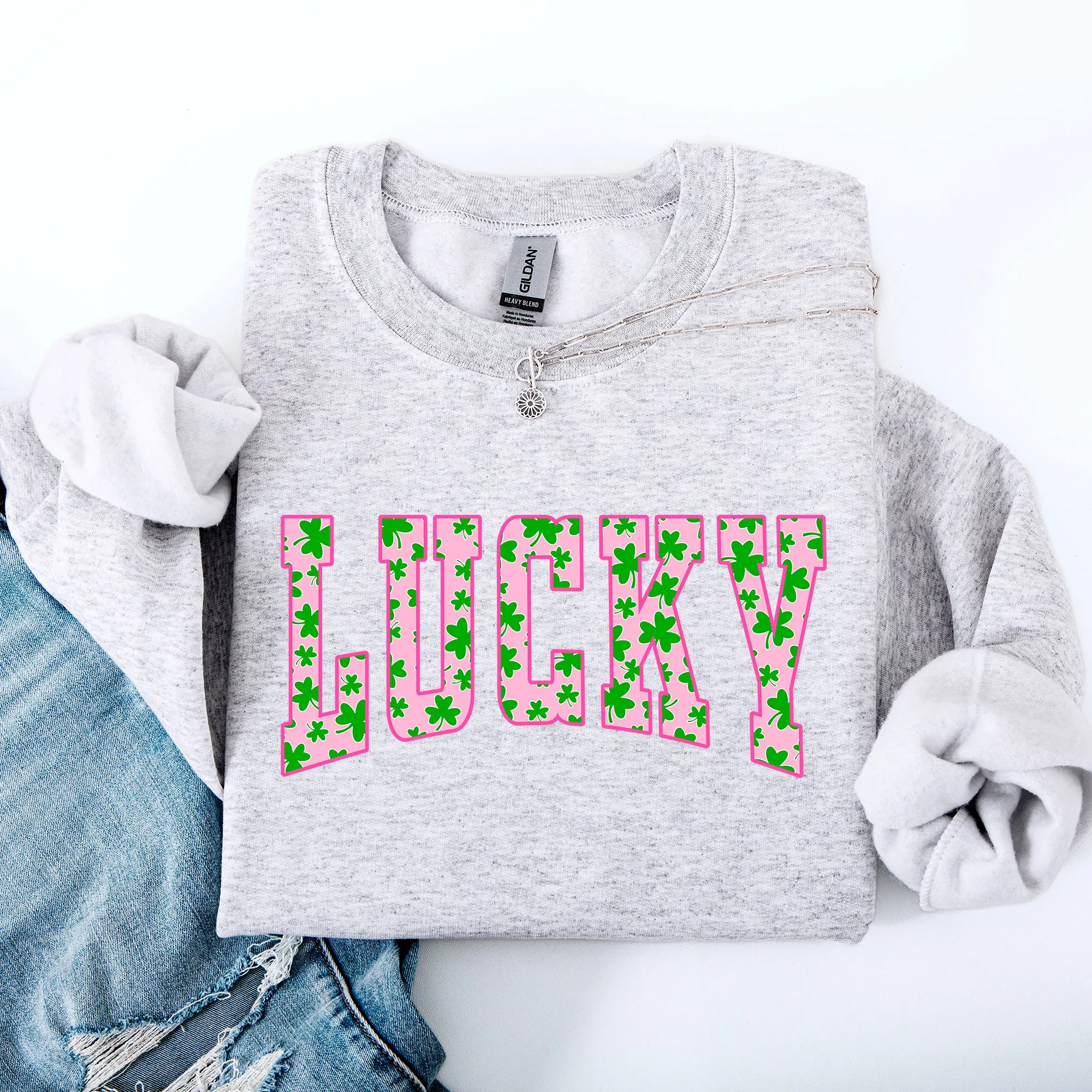 Lucky, Collegiate, Varsity, Vintage, St Patrick's Day, Shamrock, Clover, Lucky, Leprechaun Sweatshirt sold by Refinery Number One product image thumbnail 2