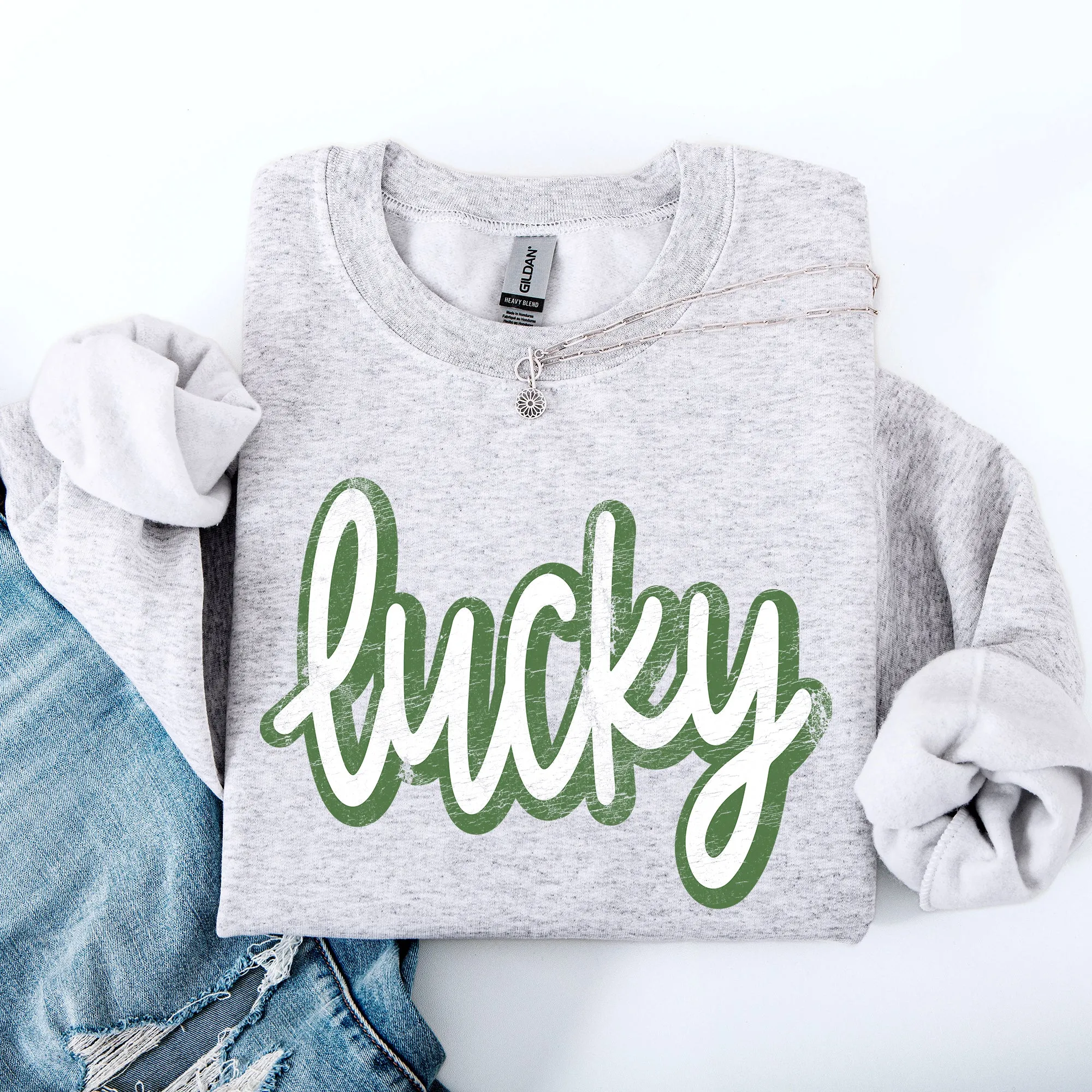 Lucky, Cursive, Vintage, St Patrick's Day, Shamrock, Clover, Lucky, Leprechaun Sweatshirt sold by Refinery Number One product image thumbnail 4