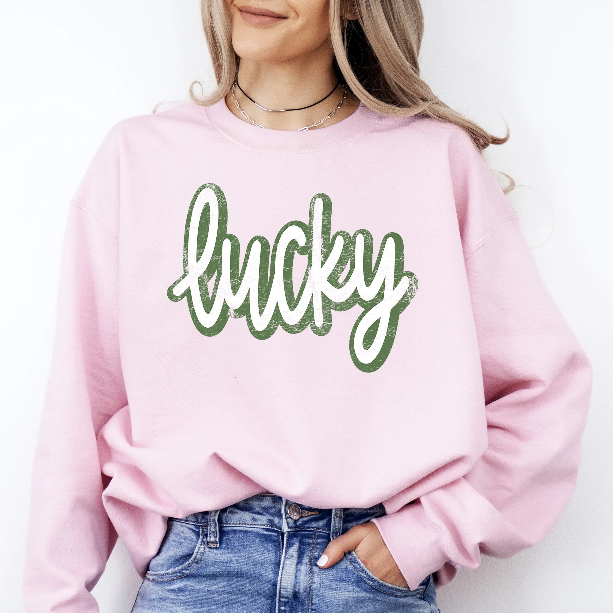 Lucky, Cursive, Vintage, St Patrick's Day, Shamrock, Clover, Lucky, Leprechaun Sweatshirt sold by Refinery Number One product image thumbnail 5