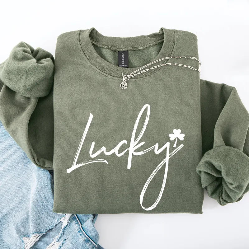 Lucky, Minimalist, St Patrick's Day, Shamrock, Clover, Lucky, Leprechaun Sweatshirt sold by Refinery Number One