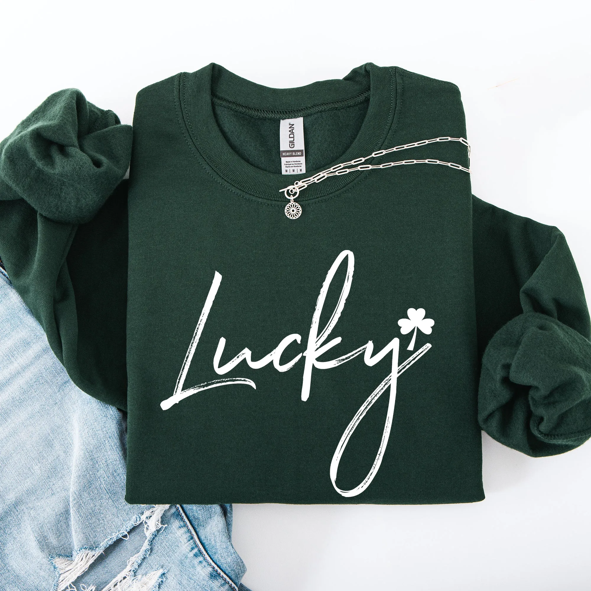 Lucky, Minimalist, St Patrick's Day, Shamrock, Clover, Lucky, Leprechaun Sweatshirt sold by Refinery Number One product image thumbnail 3