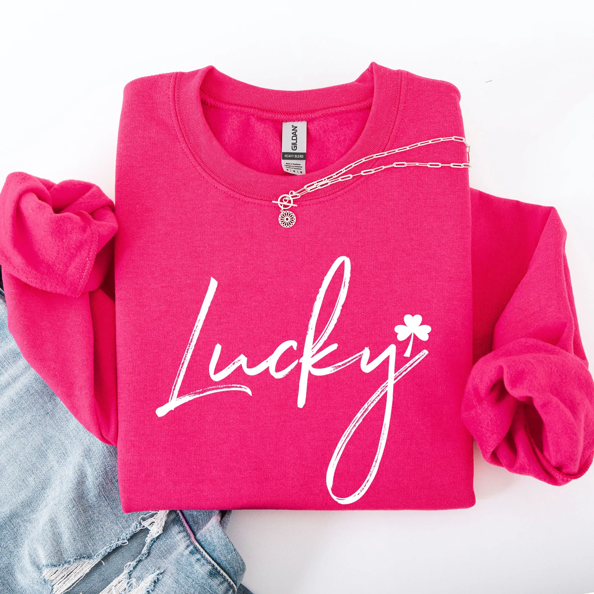 Lucky, Minimalist, St Patrick's Day, Shamrock, Clover, Lucky, Leprechaun Sweatshirt sold by Refinery Number One product image thumbnail 5