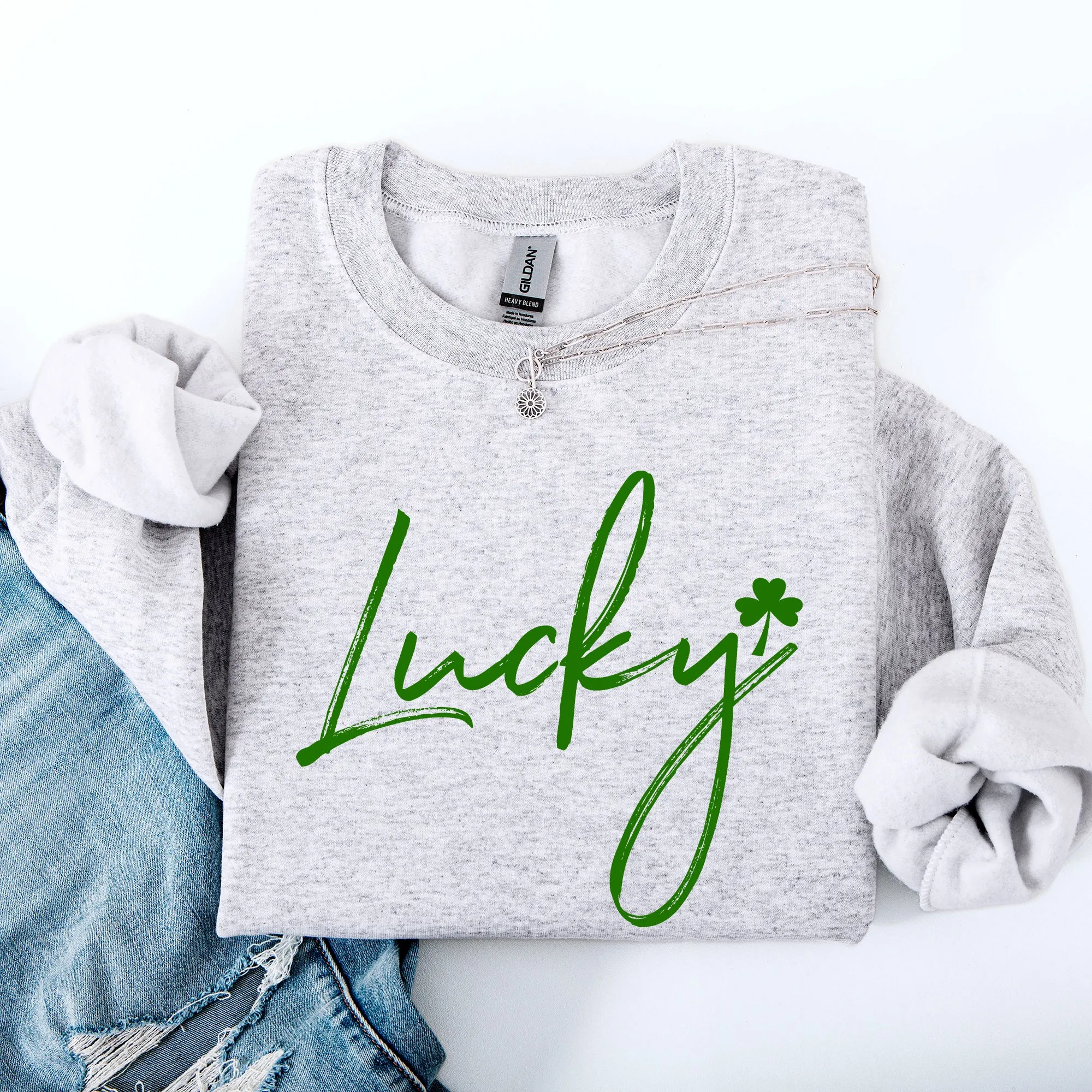 Lucky, Minimalist, St Patrick's Day, Shamrock, Clover, Lucky, Leprechaun Sweatshirt sold by Refinery Number One product image thumbnail 2