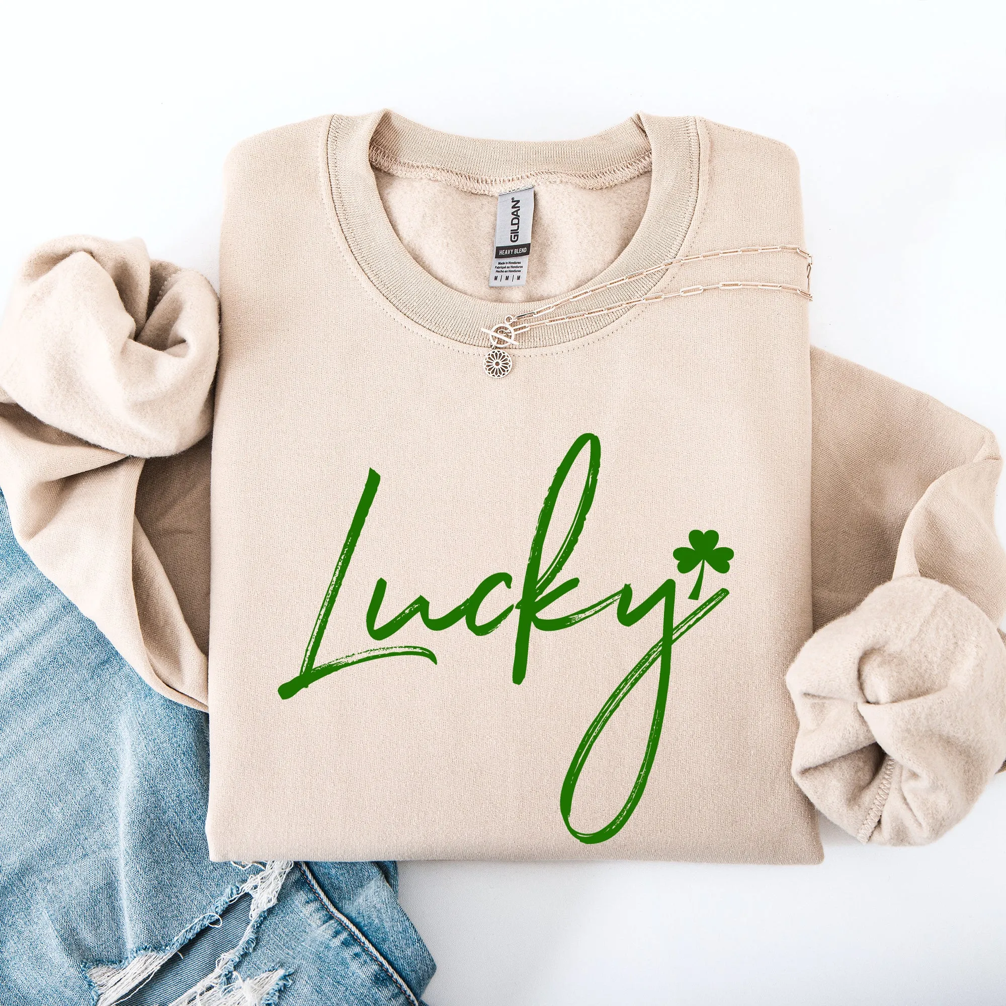Lucky, Minimalist, St Patrick's Day, Shamrock, Clover, Lucky, Leprechaun Sweatshirt sold by Refinery Number One product image thumbnail 4