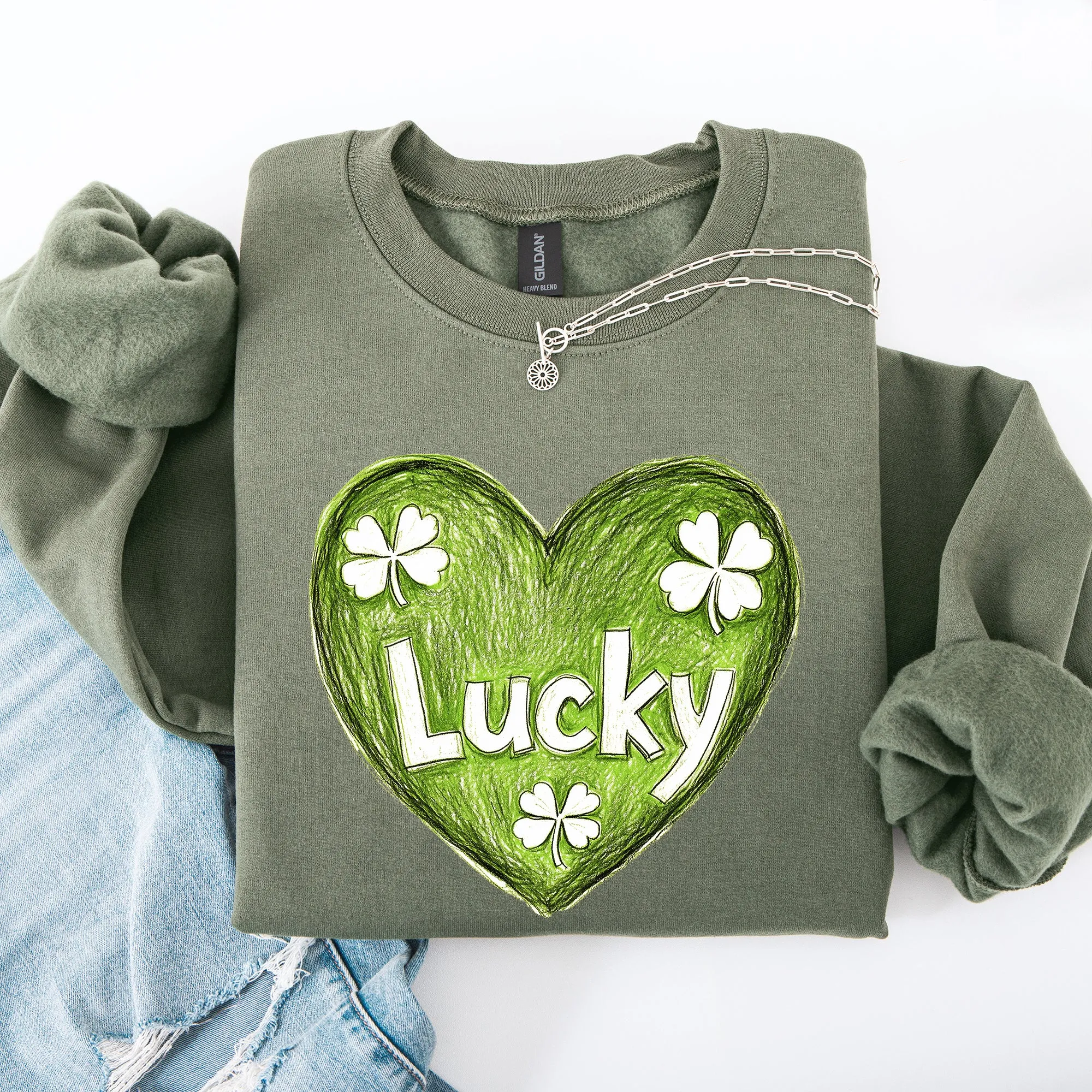 Lucky, Sketched Heart, St Patrick's Day, Shamrock, Clover, Lucky, Leprechaun Sweatshirt sold by Refinery Number One