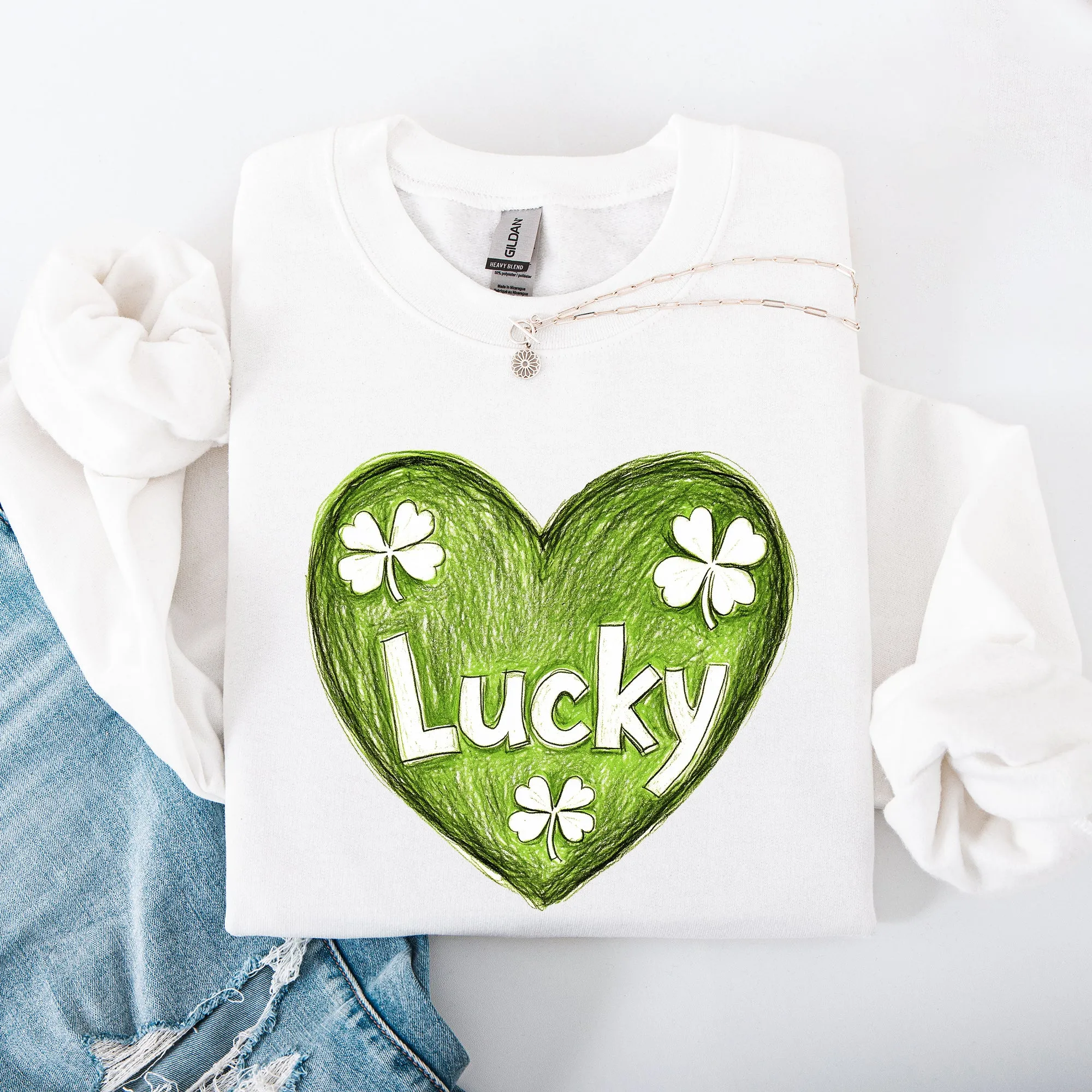 Lucky, Sketched Heart, St Patrick's Day, Shamrock, Clover, Lucky, Leprechaun Sweatshirt sold by Refinery Number One product image thumbnail 5