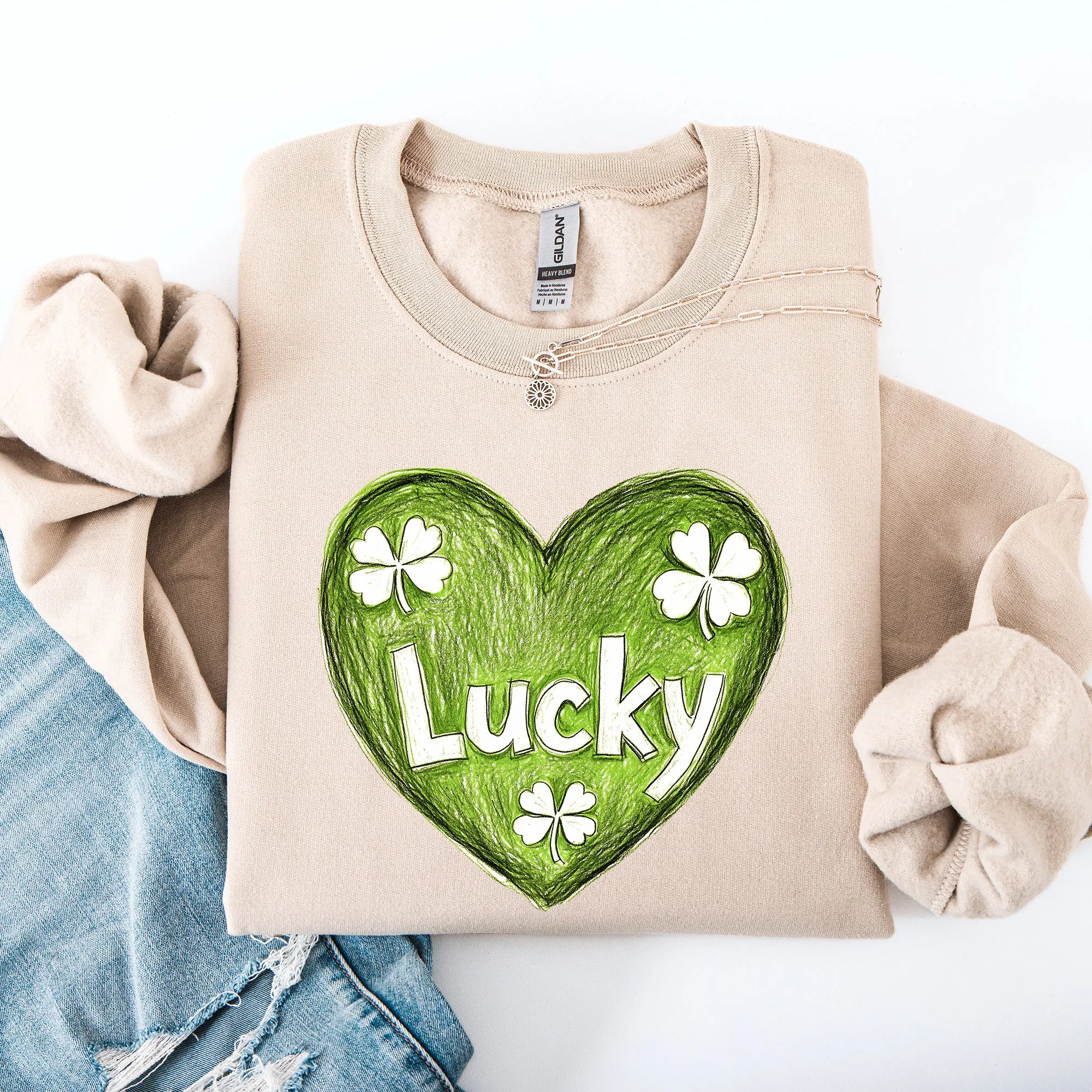 Lucky, Sketched Heart, St Patrick's Day, Shamrock, Clover, Lucky, Leprechaun Sweatshirt sold by Refinery Number One product image thumbnail 3