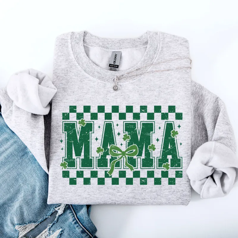 Mama, Checkered, Bow, Ribbon, St Patrick's Day, Shamrock, Clover, Lucky, Leprechaun Sweatshirt sold by Refinery Number One