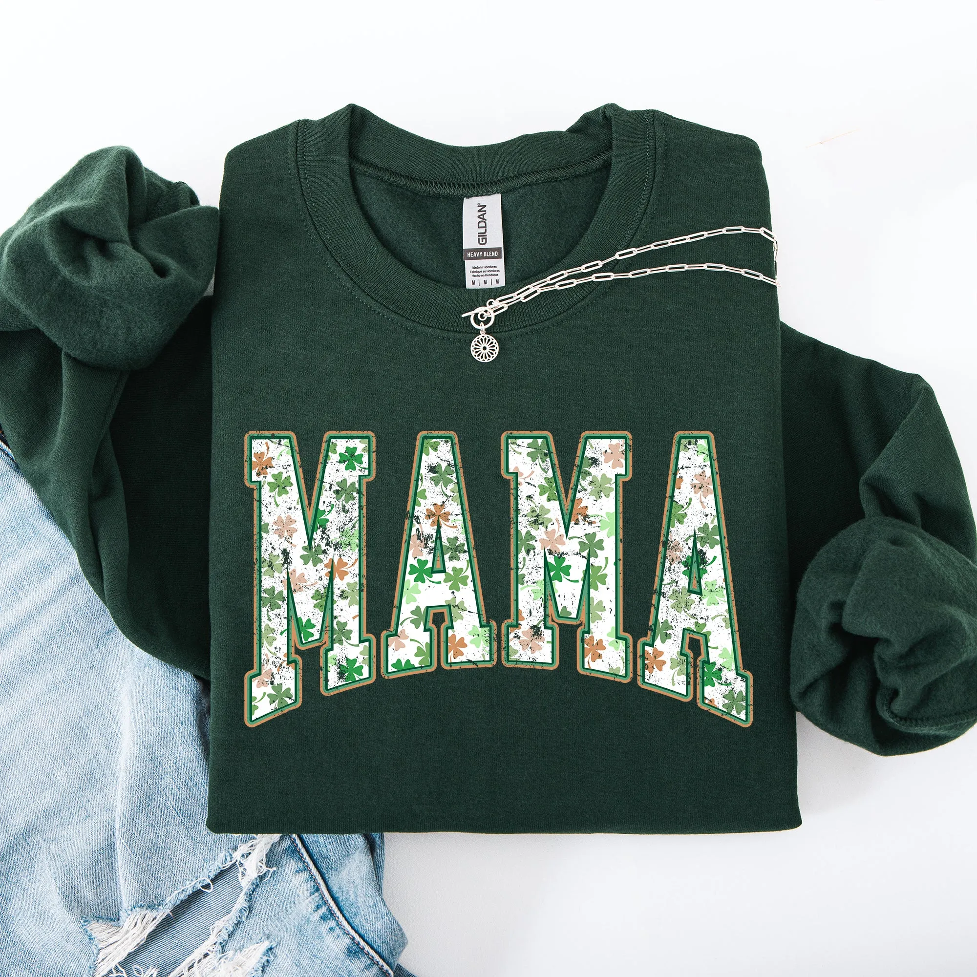 Mama, Colorful Shamrocks, St Patrick's Day, Shamrock, Clover, Lucky, Leprechaun Sweatshirt sold by Refinery Number One product image thumbnail 2