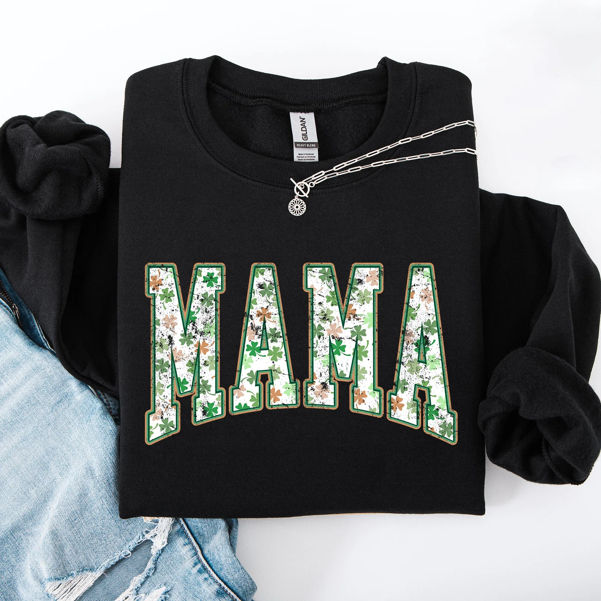 Mama, Colorful Shamrocks, St Patrick's Day, Shamrock, Clover, Lucky, Leprechaun Sweatshirt sold by Refinery Number One product image thumbnail 4