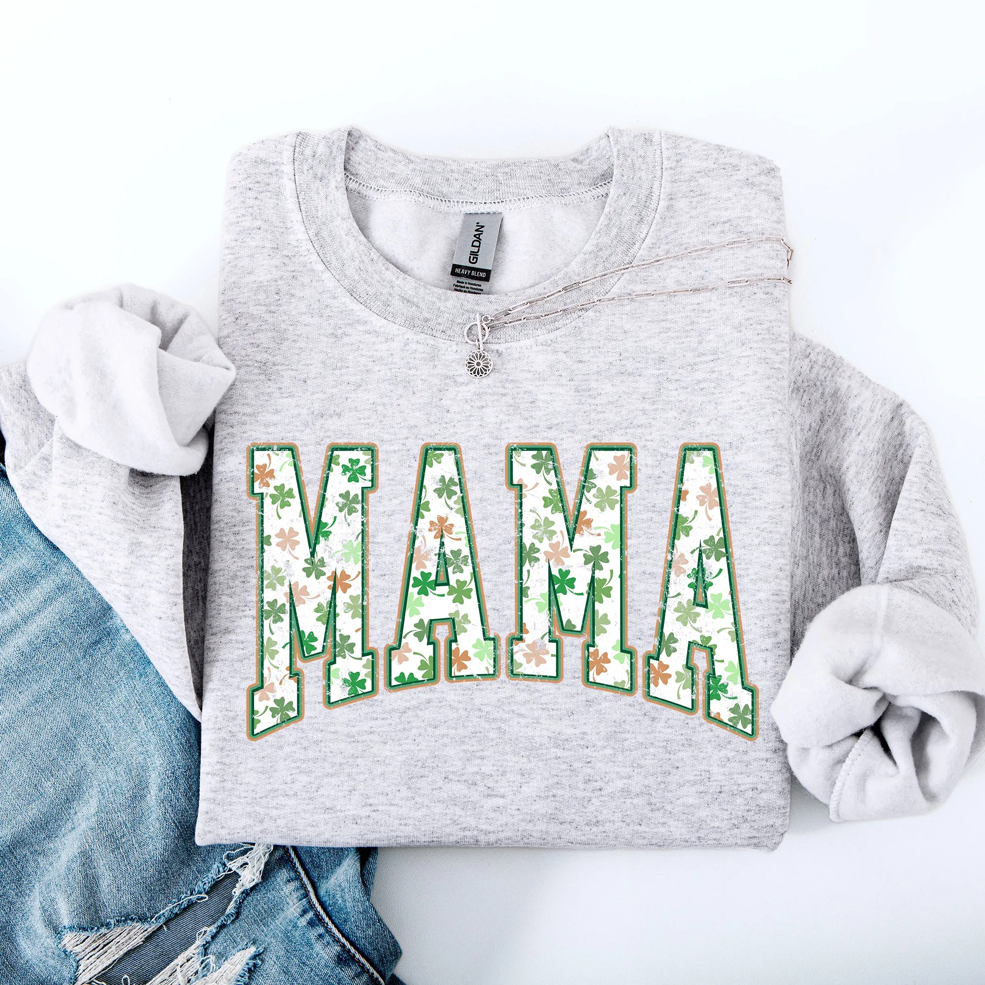 Mama, Colorful Shamrocks, St Patrick's Day, Shamrock, Clover, Lucky, Leprechaun Sweatshirt sold by Refinery Number One product image thumbnail 3