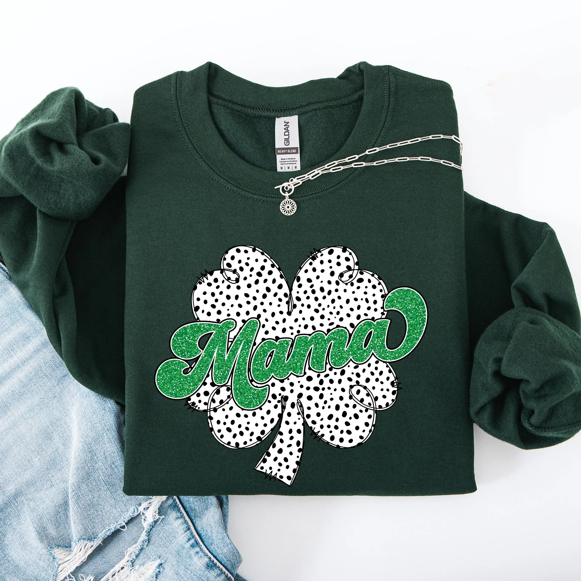 Mama, Dalmatian Print, St Patrick's Day, Shamrock, Clover, Lucky, Leprechaun Sweatshirt sold by Refinery Number One product image thumbnail 5