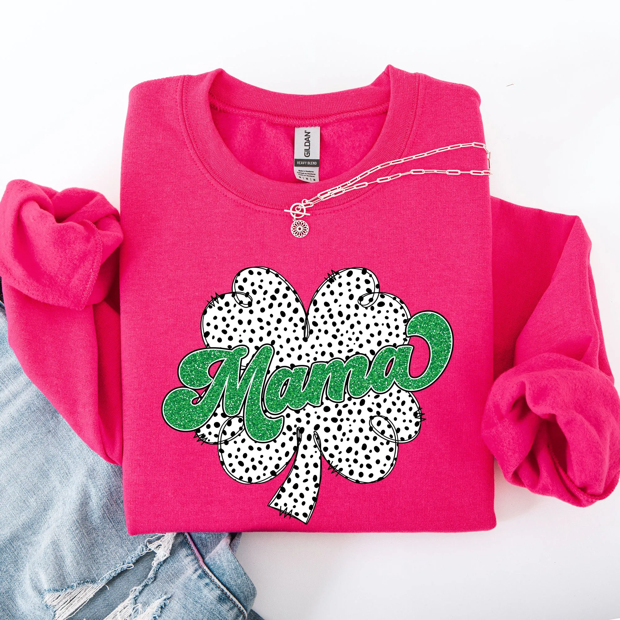 Mama, Dalmatian Print, St Patrick's Day, Shamrock, Clover, Lucky, Leprechaun Sweatshirt sold by Refinery Number One