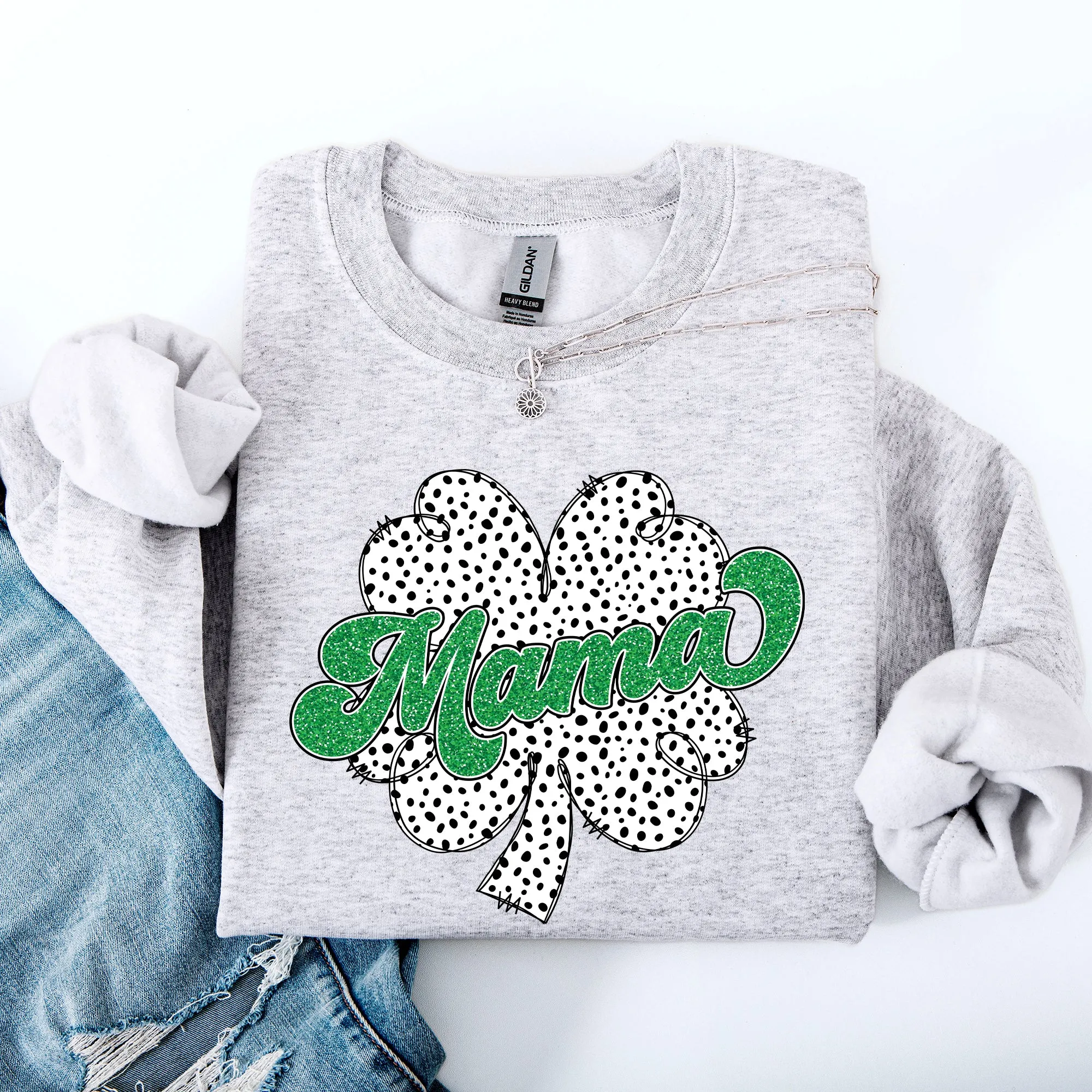 Mama, Dalmatian Print, St Patrick's Day, Shamrock, Clover, Lucky, Leprechaun Sweatshirt sold by Refinery Number One product image thumbnail 2