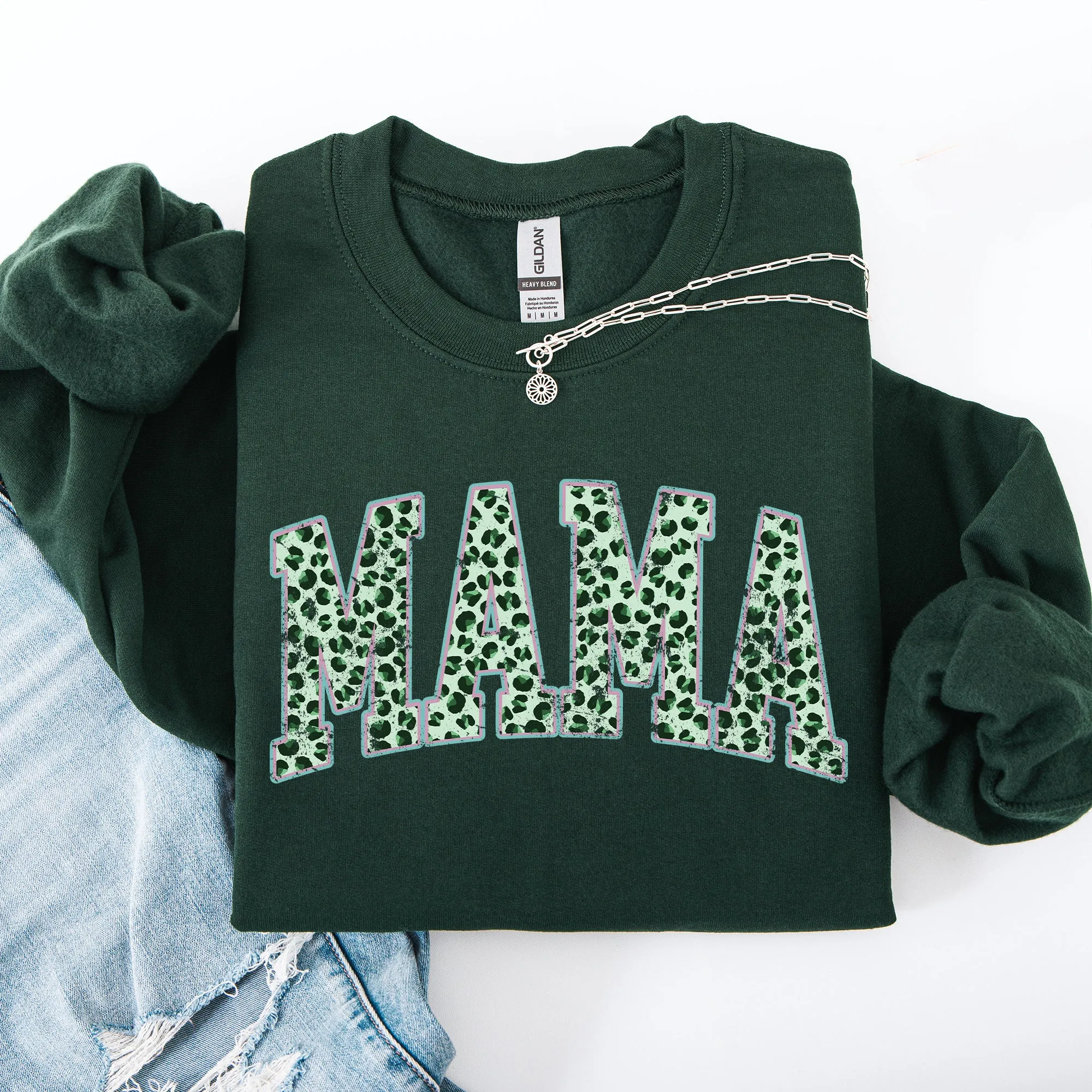 Mama, Leopard Print, Collegiate, Varsity, St Patrick's Day, Shamrock, Clover, Lucky, Leprechaun Sweatshirt sold by Refinery Number One product image thumbnail 3