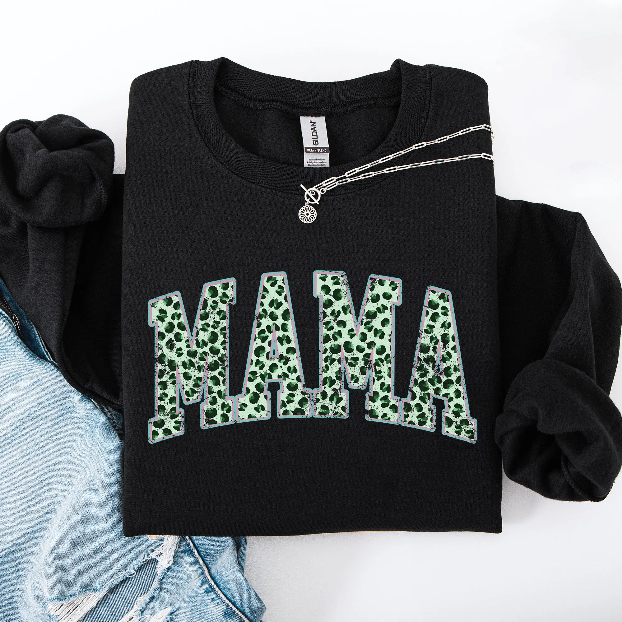Mama, Leopard Print, Collegiate, Varsity, St Patrick's Day, Shamrock, Clover, Lucky, Leprechaun Sweatshirt sold by Refinery Number One product image thumbnail 5