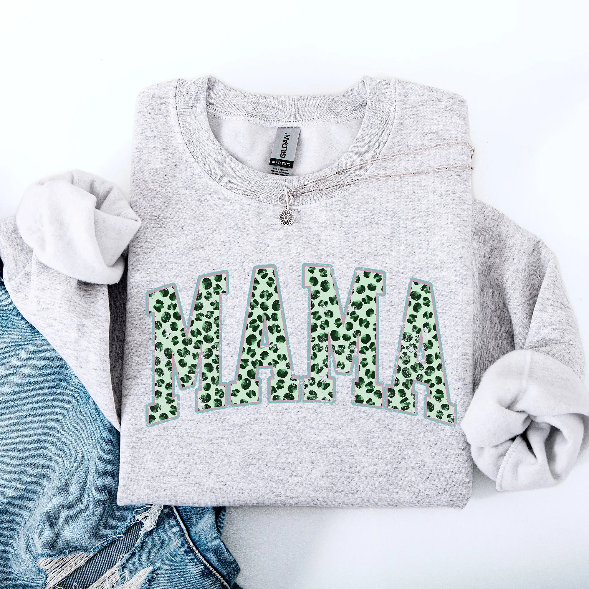 Mama, Leopard Print, Collegiate, Varsity, St Patrick's Day, Shamrock, Clover, Lucky, Leprechaun Sweatshirt sold by Refinery Number One product image thumbnail 2