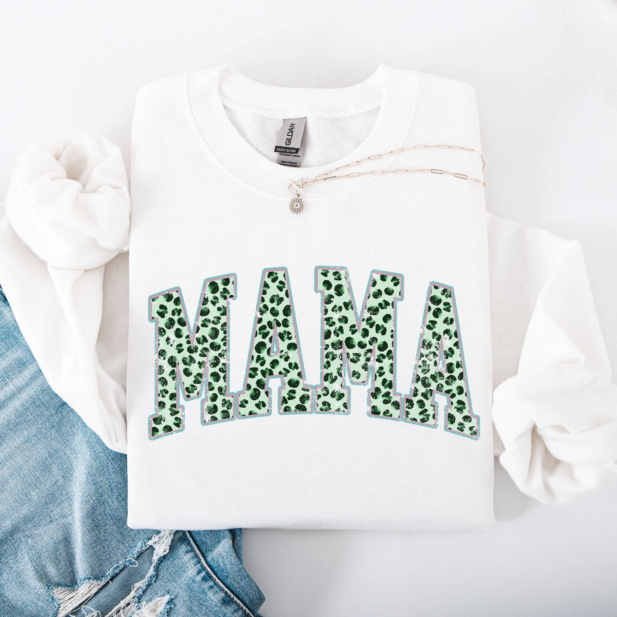 Mama, Leopard Print, Collegiate, Varsity, St Patrick's Day, Shamrock, Clover, Lucky, Leprechaun Sweatshirt sold by Refinery Number One product image thumbnail 4