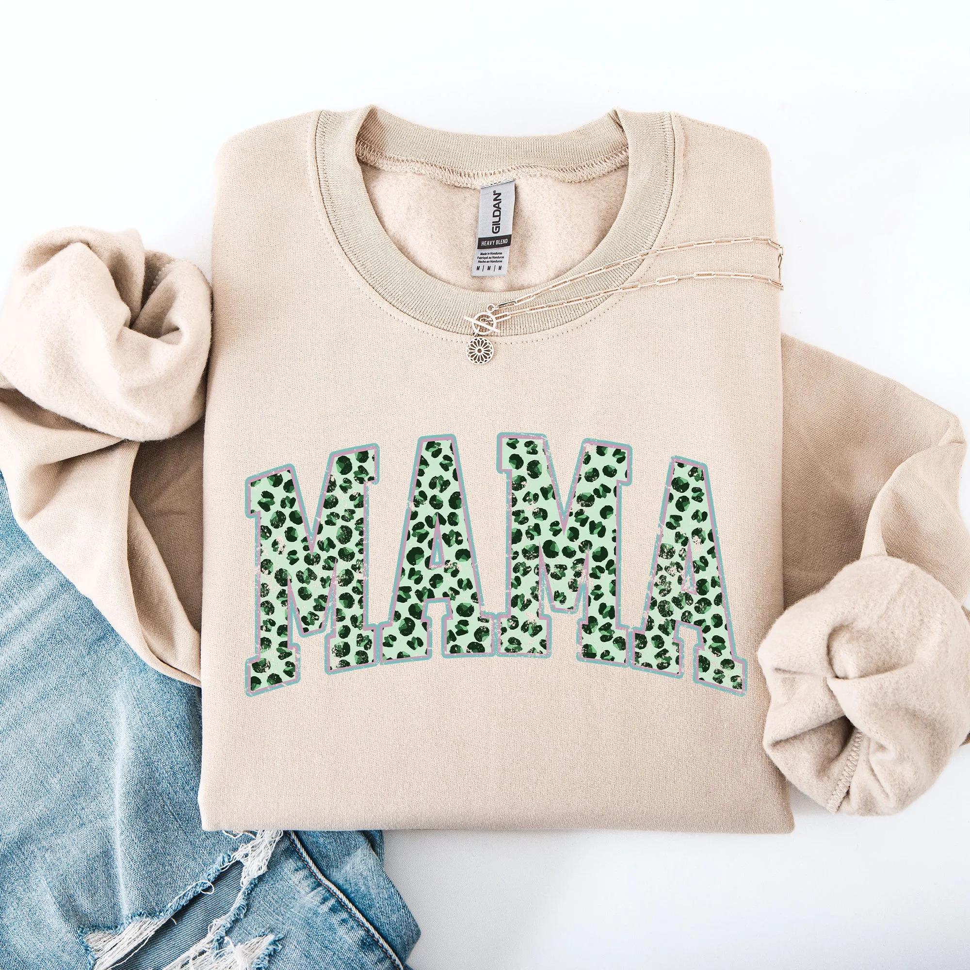 Mama, Leopard Print, Collegiate, Varsity, St Patrick's Day, Shamrock, Clover, Lucky, Leprechaun Sweatshirt sold by Refinery Number One