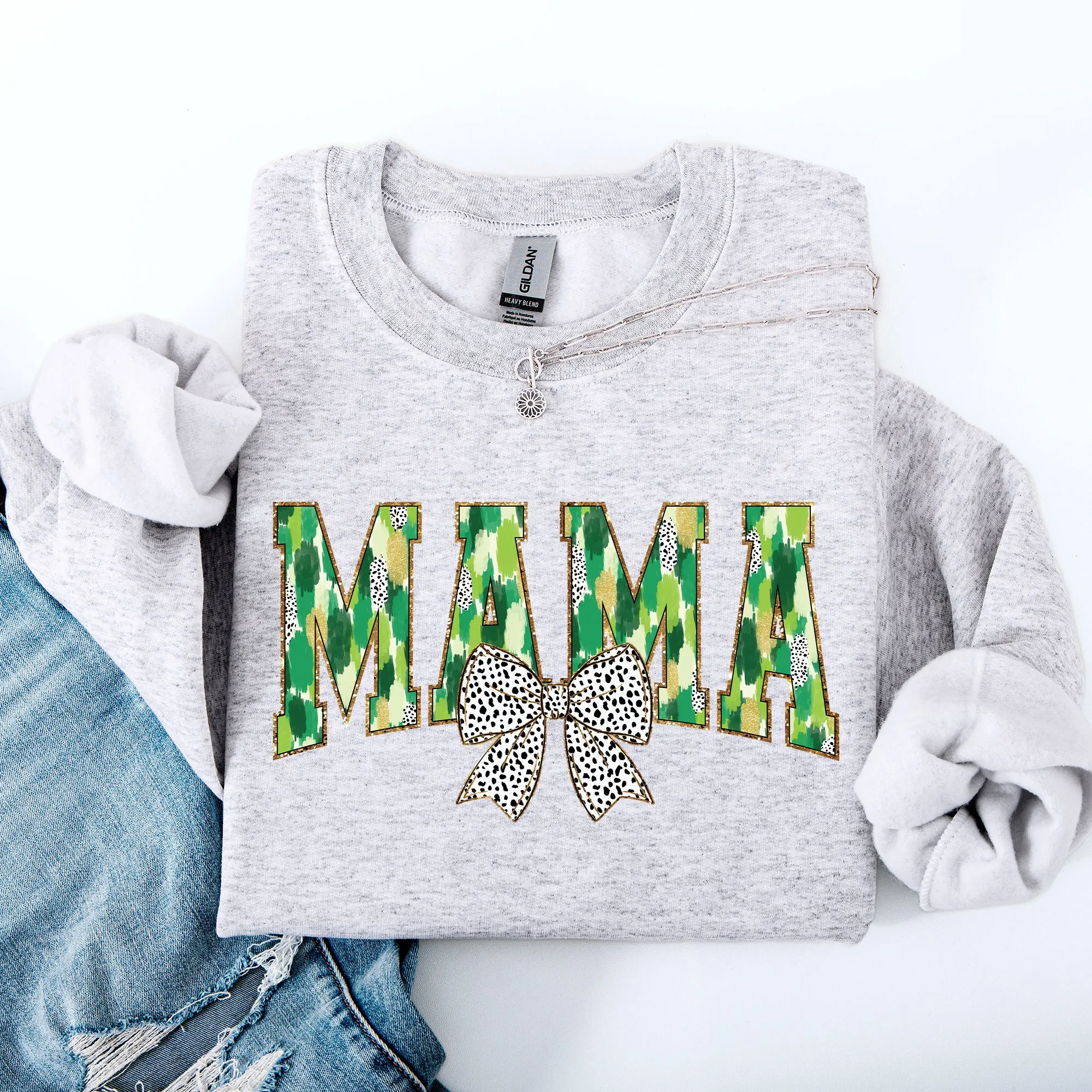 Mama, Painted, Dalmatian Bow, St Patrick's Day, Shamrock, Clover, Lucky, Leprechaun Sweatshirt sold by Refinery Number One product image thumbnail 2