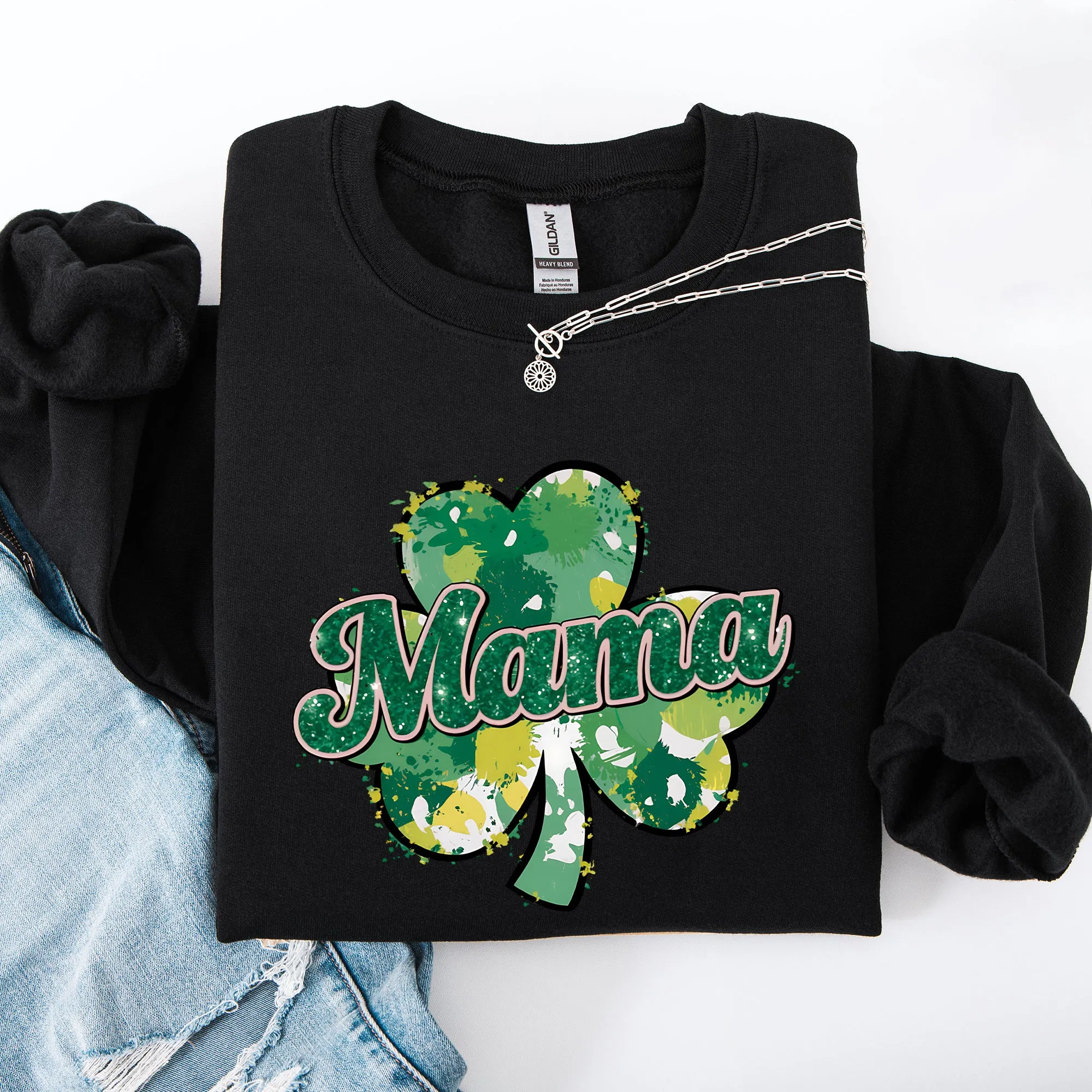 Mama, Painted, St Patrick's Day, Shamrock, Clover, Lucky, Leprechaun Sweatshirt sold by Refinery Number One product image thumbnail 3