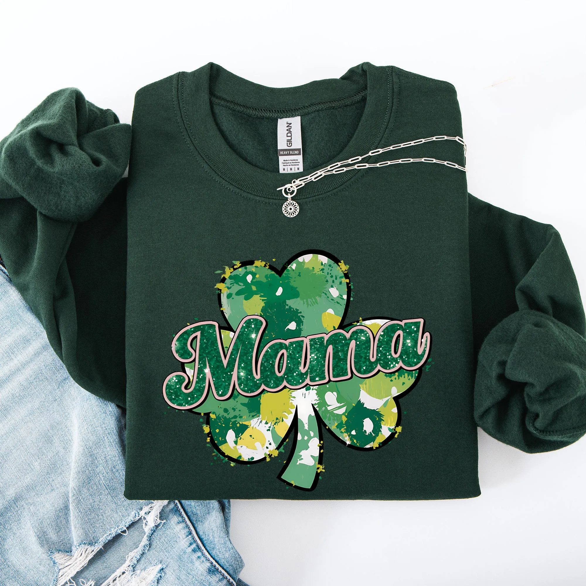 Mama, Painted, St Patrick's Day, Shamrock, Clover, Lucky, Leprechaun Sweatshirt sold by Refinery Number One product image thumbnail 5