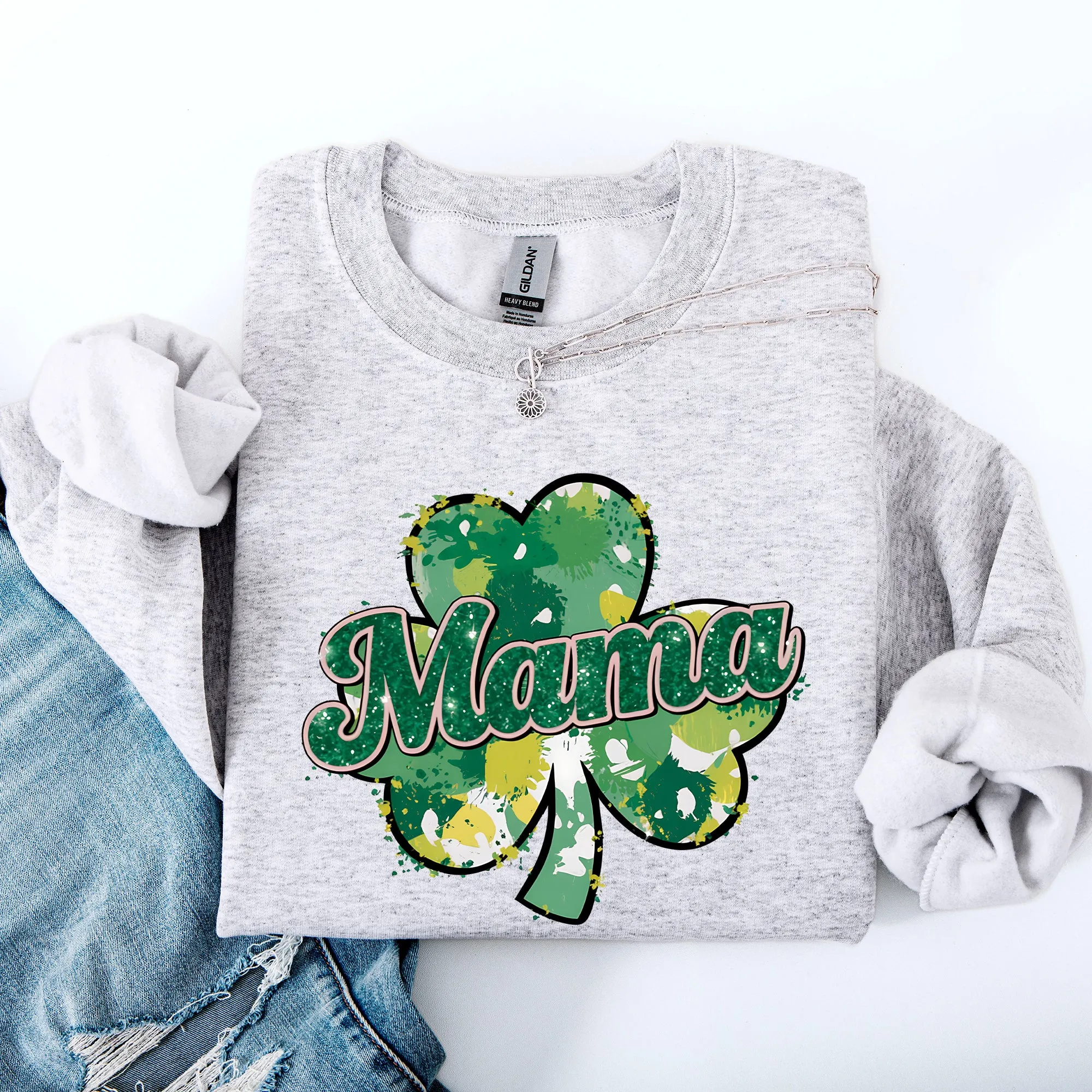 Mama, Painted, St Patrick's Day, Shamrock, Clover, Lucky, Leprechaun Sweatshirt sold by Refinery Number One product image thumbnail 2
