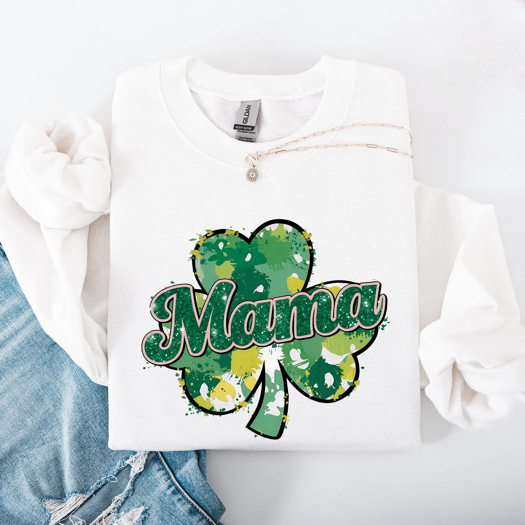 Mama, Painted, St Patrick's Day, Shamrock, Clover, Lucky, Leprechaun Sweatshirt sold by Refinery Number One product image thumbnail 4