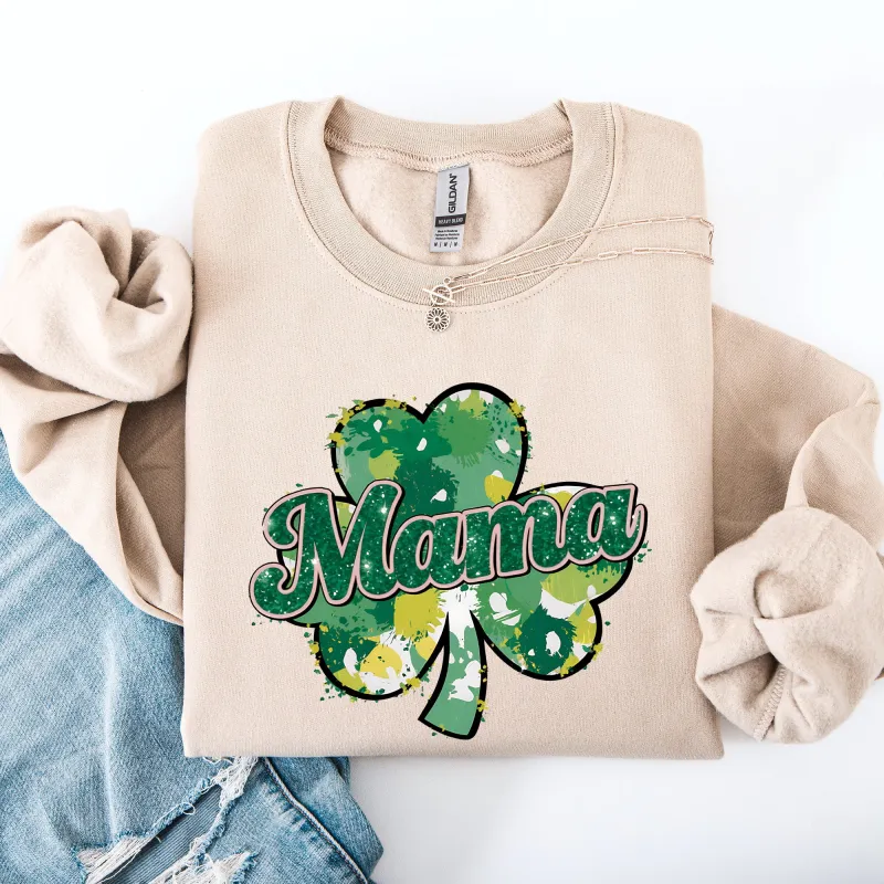Mama, Painted, St Patrick's Day, Shamrock, Clover, Lucky, Leprechaun Sweatshirt sold by Refinery Number One