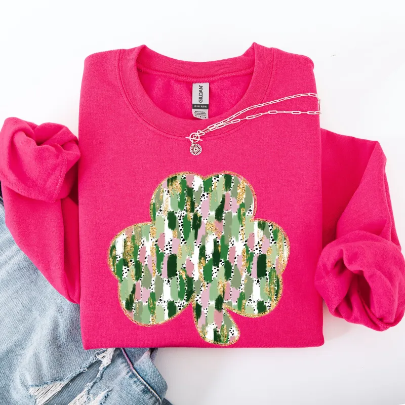 Painted, Faux Glitter, St Patrick's Day, Shamrock, Clover, Lucky, Leprechaun Sweatshirt sold by Refinery Number One