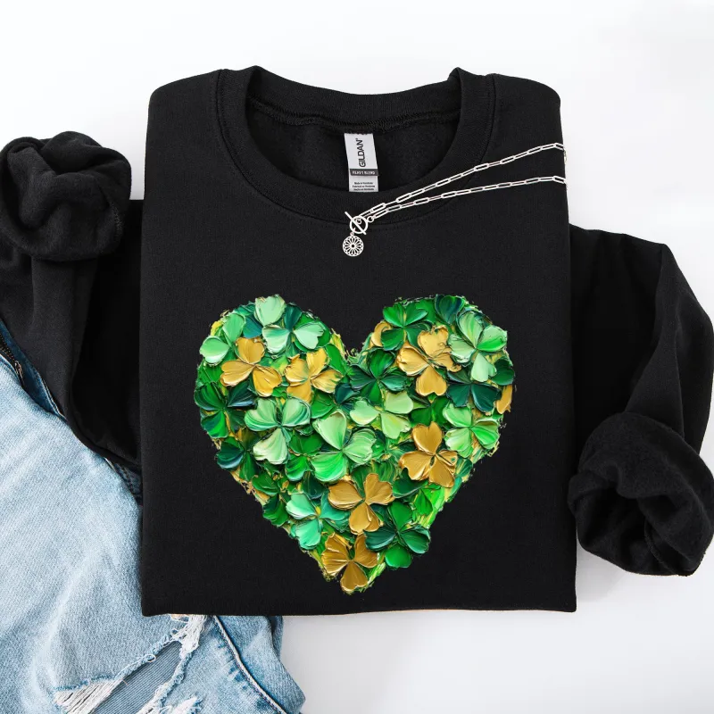 Painted, Shamrock, Heart, St Patrick's Day, Shamrock, Clover, Lucky, Leprechaun Sweatshirt sold by Refinery Number One