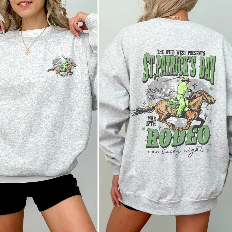 St Patrick's Day Rodeo, Cowboy, St Patrick's Day, Shamrock, Clover, Lucky, Leprechaun Sweatshirt sold by Refinery Number One