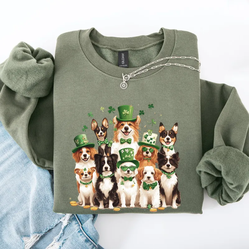 St Patrick's Dogs, Adorable, St Patrick's Day, Shamrock, Clover, Lucky, Leprechaun Sweatshirt sold by Refinery Number One